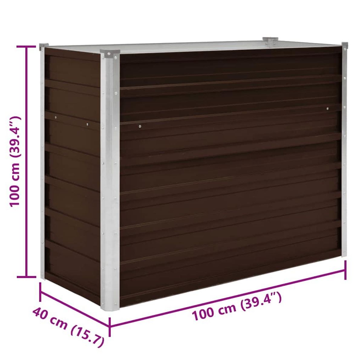 VIDAXL Lit sureleve de jardin Marron 100x40x77 cm Acier galvanise