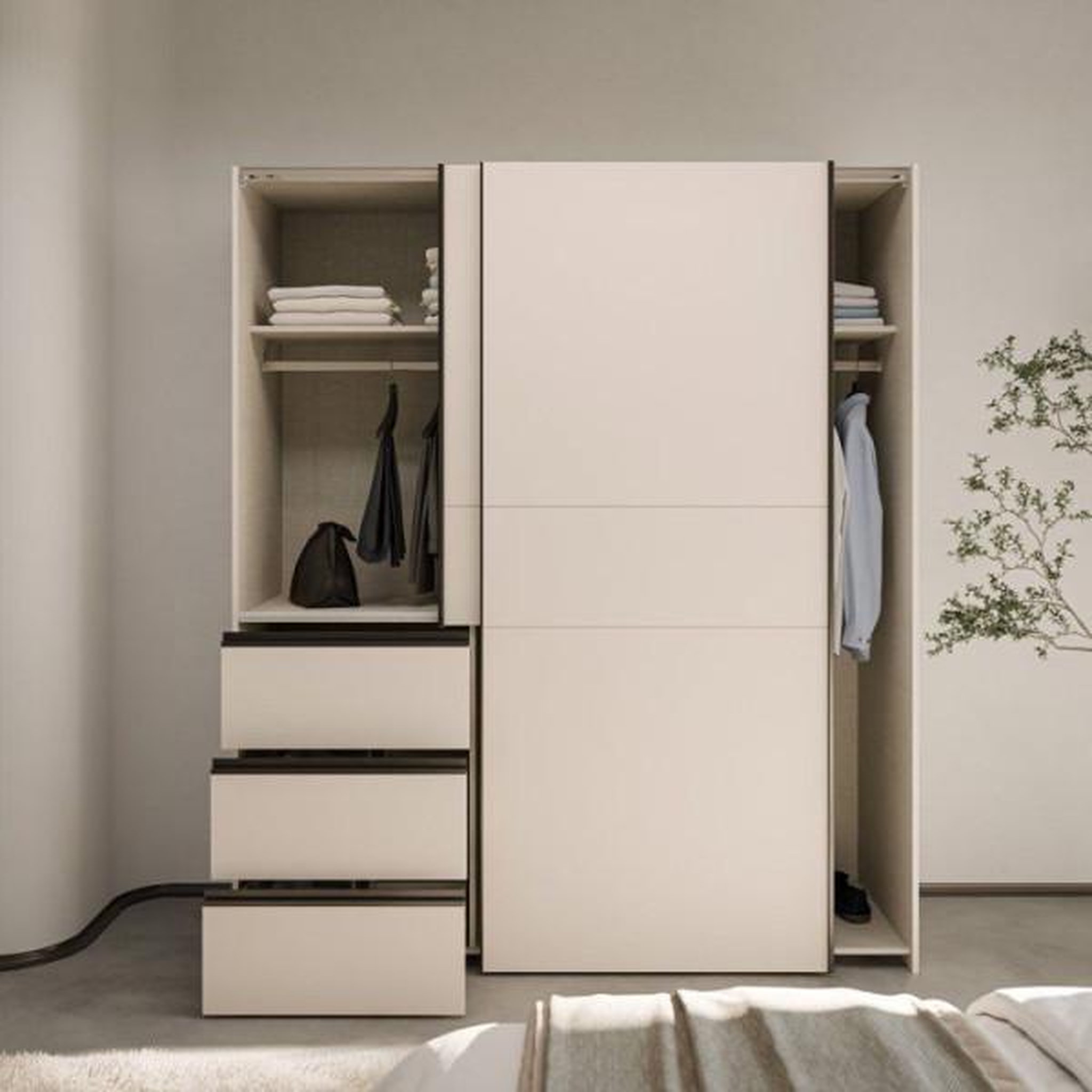 Voir la diapositive 4 : MARKET24 Armoire - 2 portes coulissantes 3 tiroirs - Décor Sable - L170 x P61 x H200 cm - WINN 2
