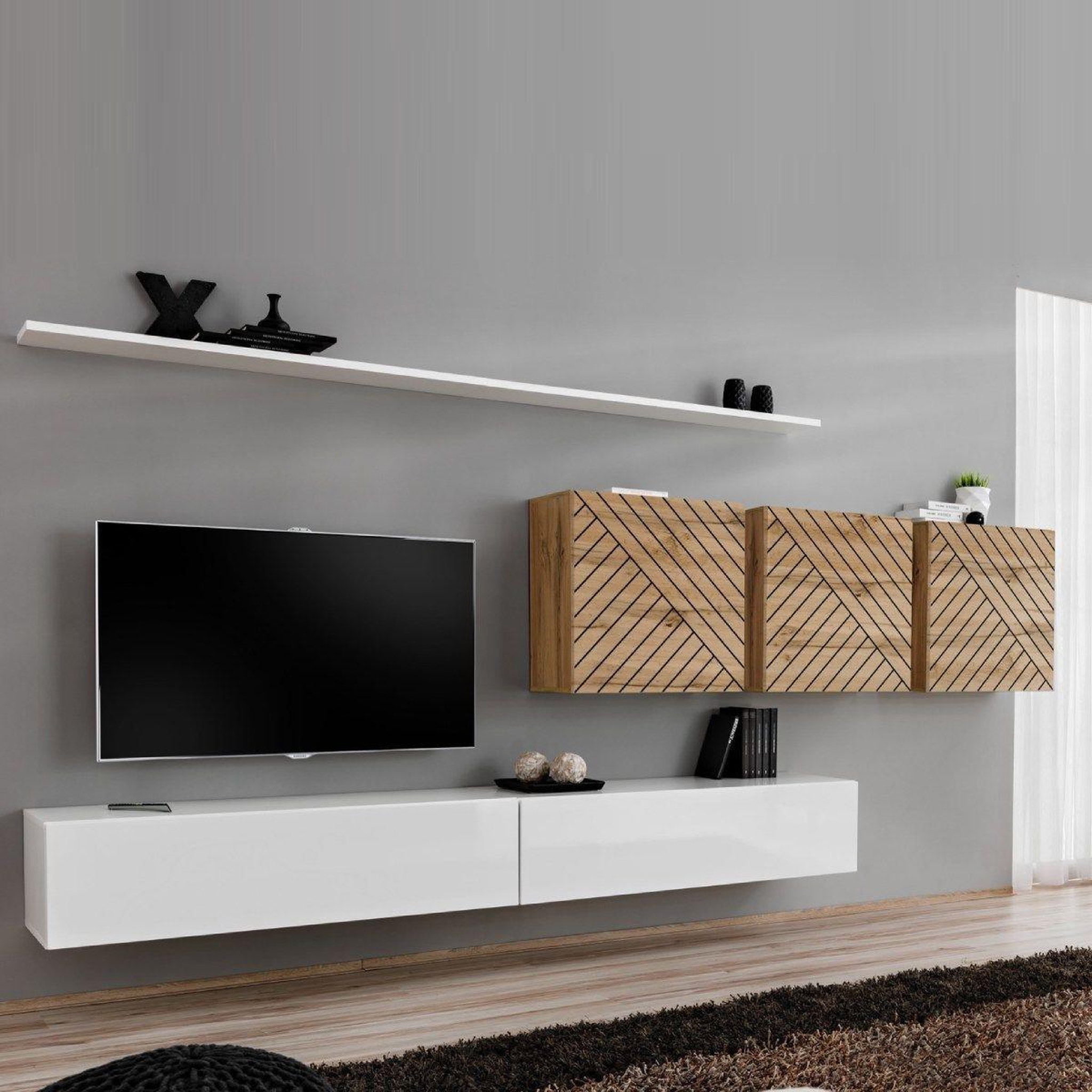 Paris Prix Ensemble meuble tv  switch lamel vii  340cm blanc & naturel
