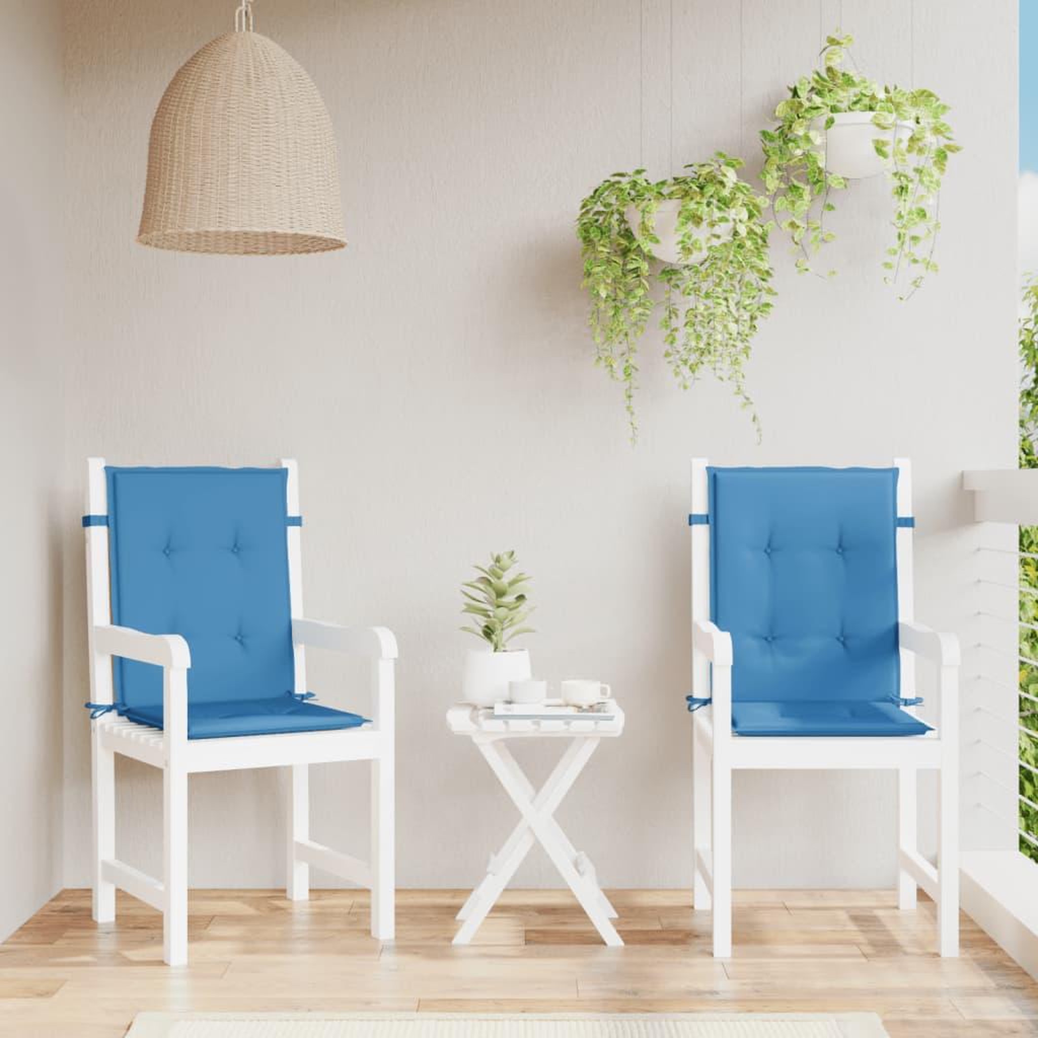 Voir la diapositive 4 : VIDAXL Coussins de chaise a dossier bas lot de 2 bleu melange tissu