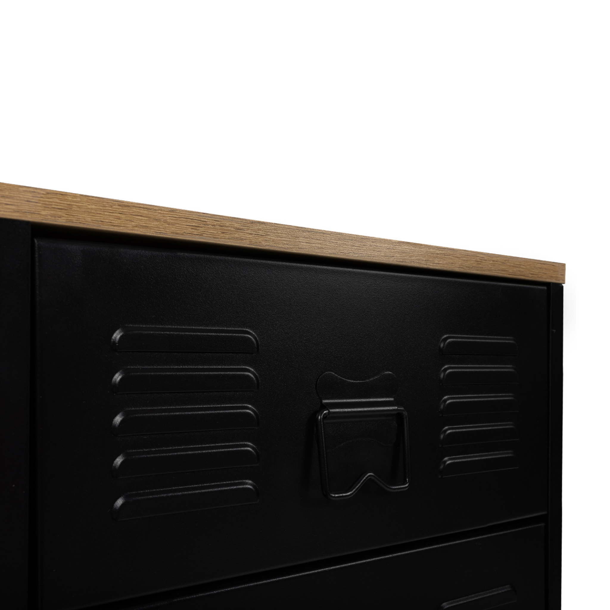 Voir la diapositive 6 : ID MARKET Chiffonnier 5 tiroirs ester 40x40x100 cm métal noir et plateau façon hêtre design industriel
