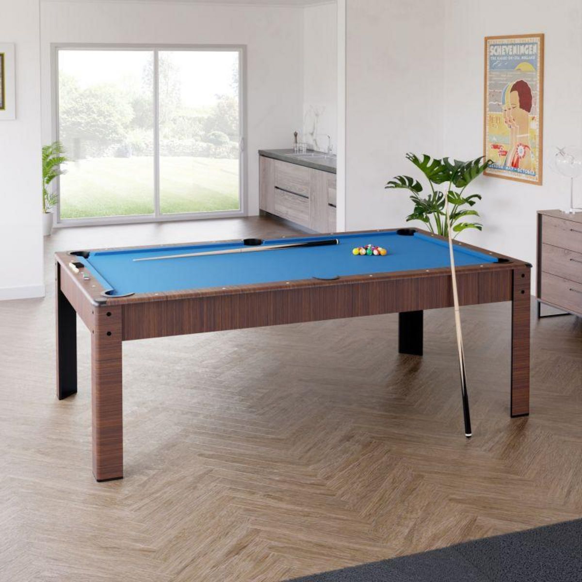 PLAY4FUN Billard Américain HARMONY 6Ft - 206,5 x 116,5 x 80 cm avec accessoires et plateau dînatoire - Couleur Chêne