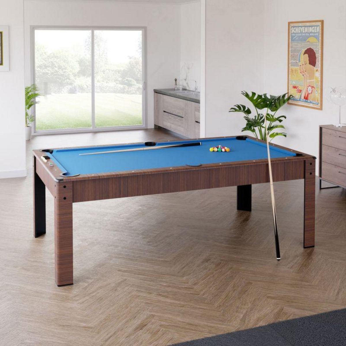 PLAY4FUN Billard Américain HARMONY 6Ft - 206,5 x 116,5 x 80 cm avec accessoires et plateau dînatoire - Couleur Chêne