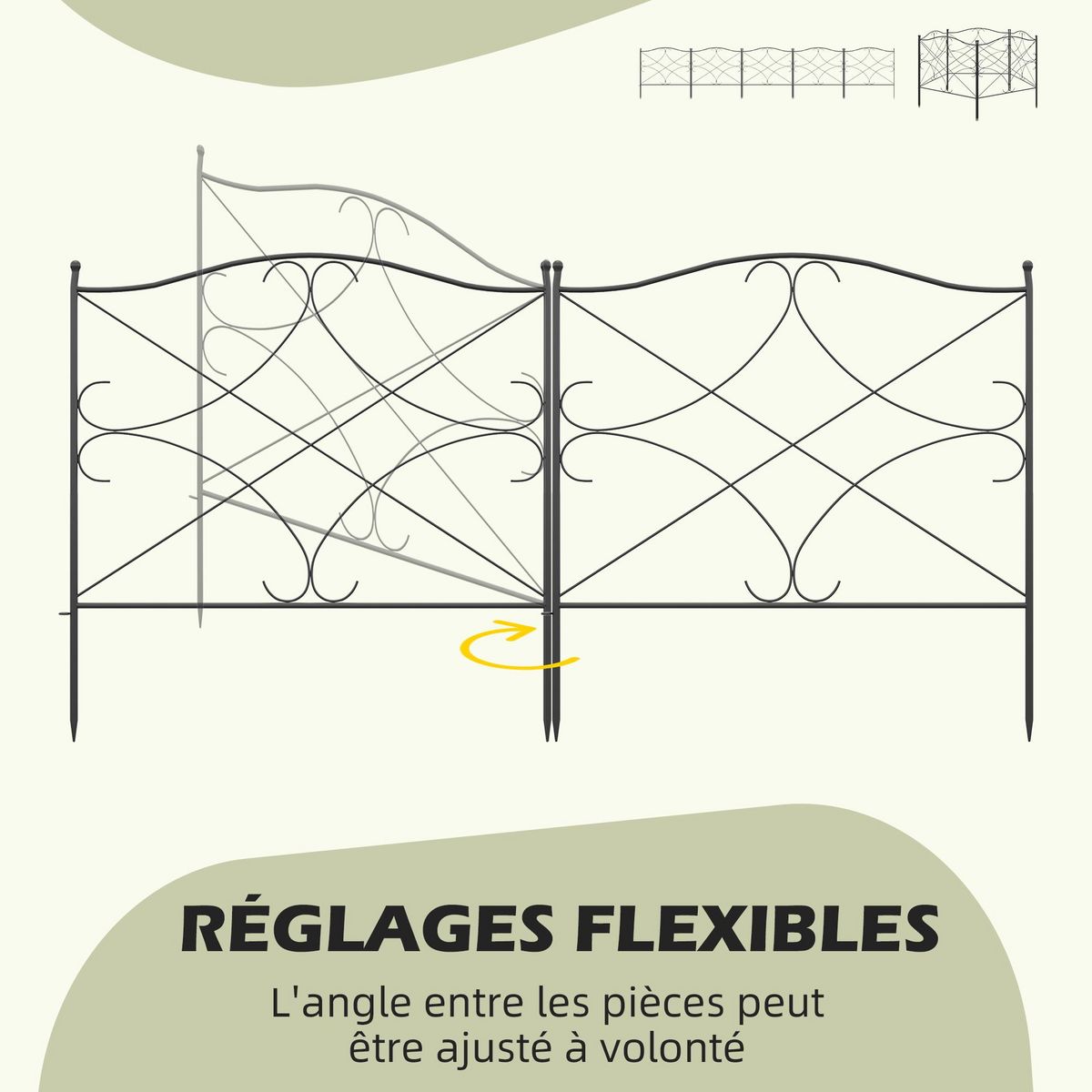 OUTSUNNY Lot de 5 clôtures de jardin décoratives en métal avec ornements - dim. totales 305L x 62H cm - noir