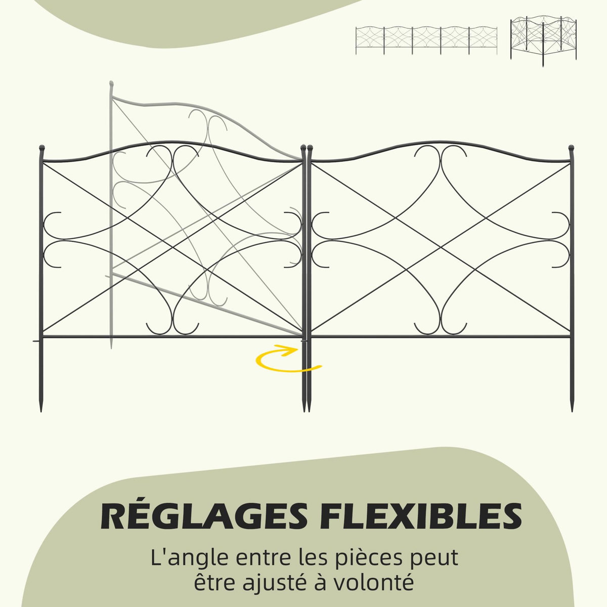 OUTSUNNY Lot de 5 clôtures de jardin décoratives en métal avec ornements - dim. totales 305L x 62H cm - noir
