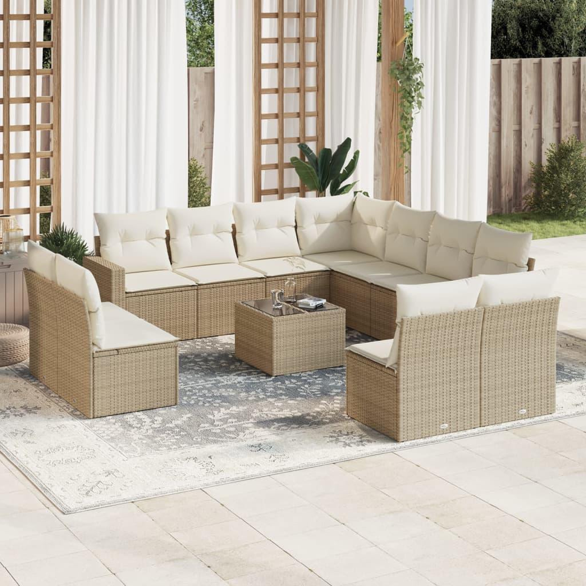 VIDAXL Salon de jardin avec coussins 12 pcs beige resine tressee