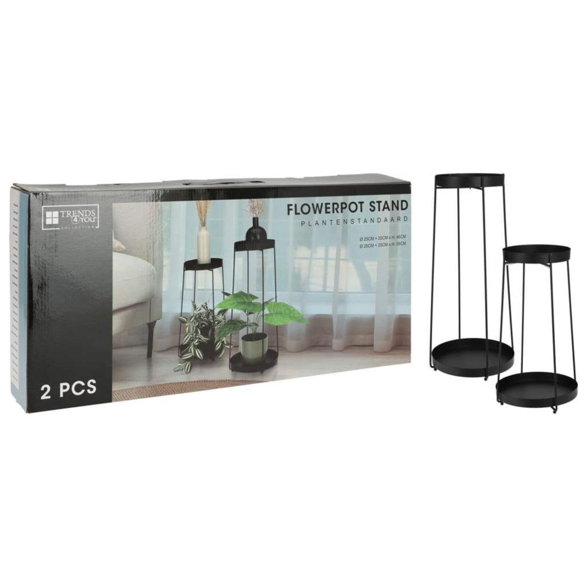 H&S Collection H&S Collection Support de pot de fleurs 2 pcs metal noir
