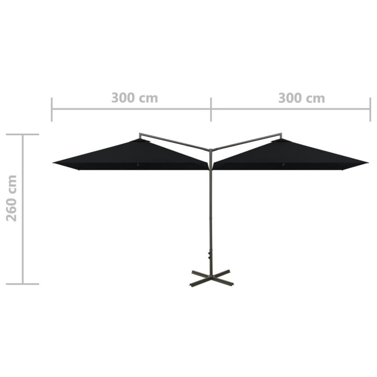 VIDAXL Parasol de jardin double avec mat en acier noir 600x300 cm