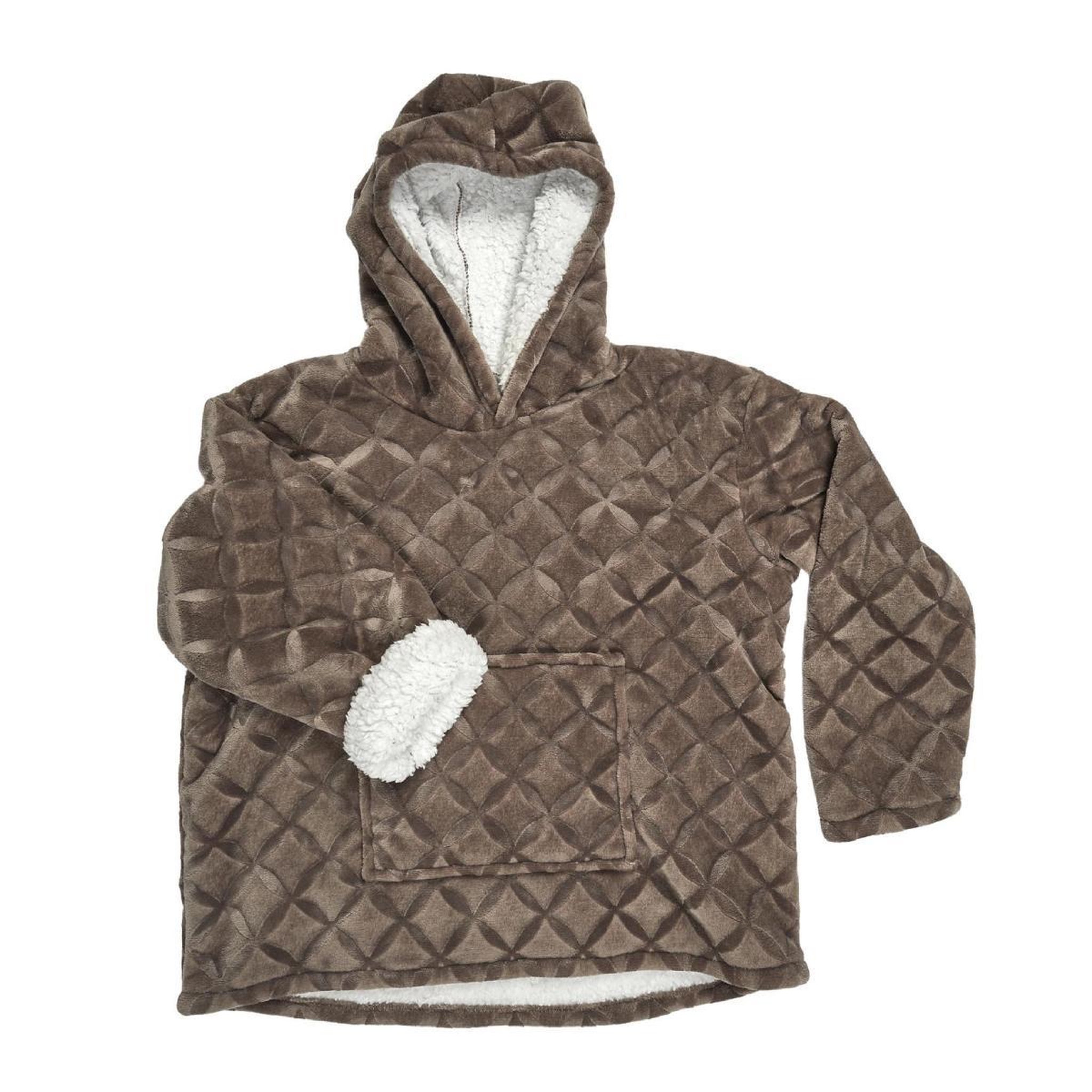 The Home Deco Factory Plaid sweat à capuche  embosse  85x118cm marron