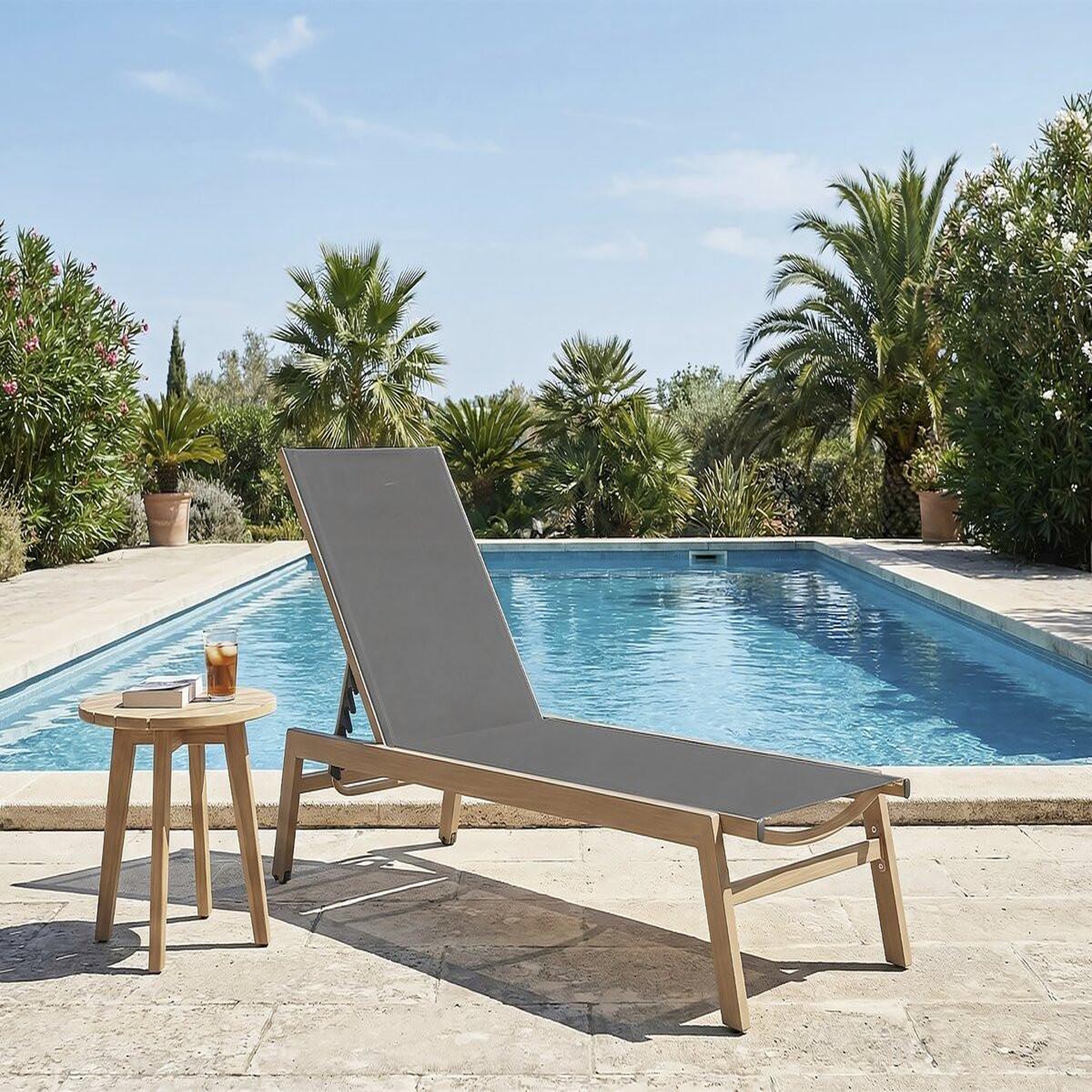 Voir la diapositive 2 : Habitat et Jardin Bain de soleil en aluminium imitation bois   elysia  - gris