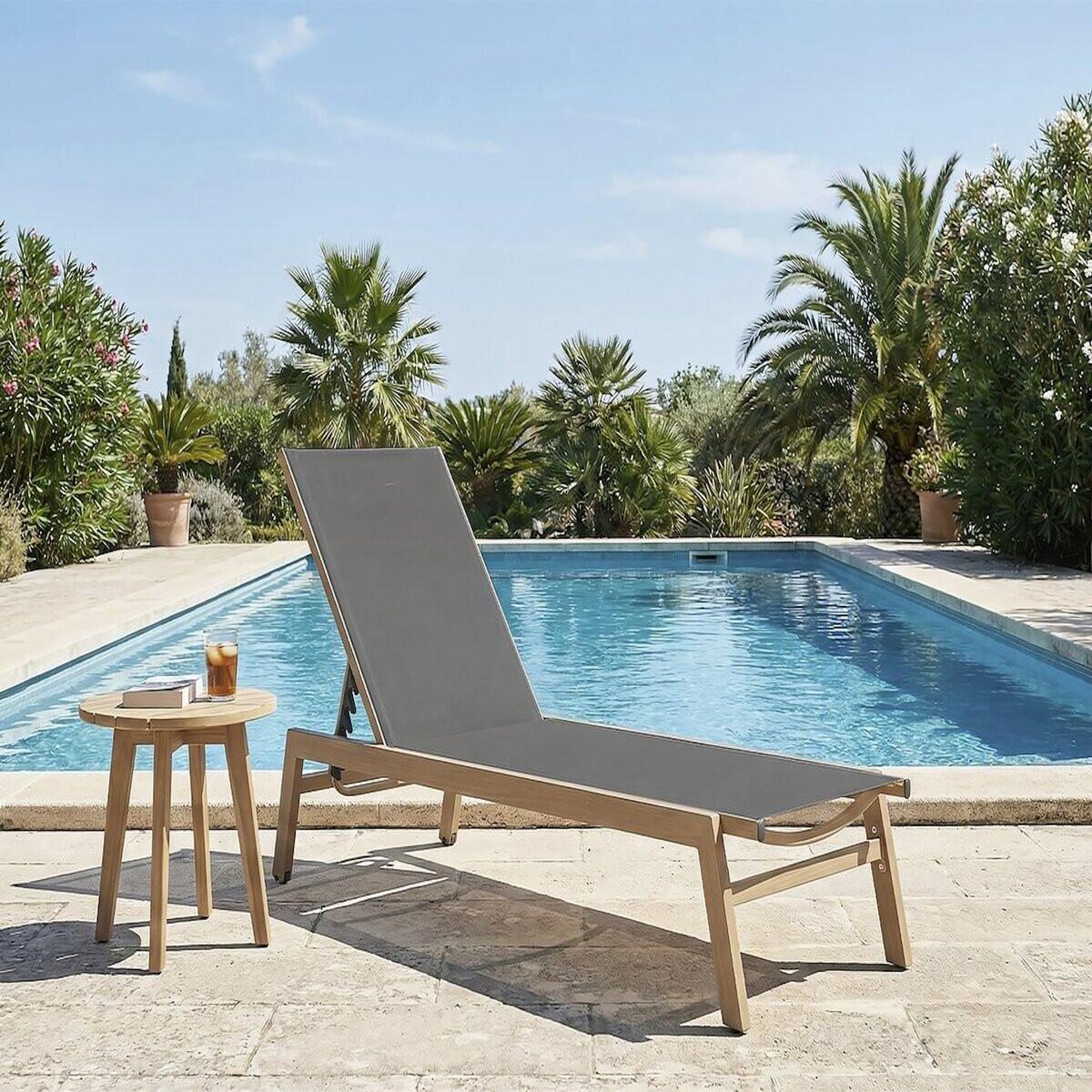 Habitat et Jardin Bain de soleil en aluminium imitation bois   Elysia  - Gris