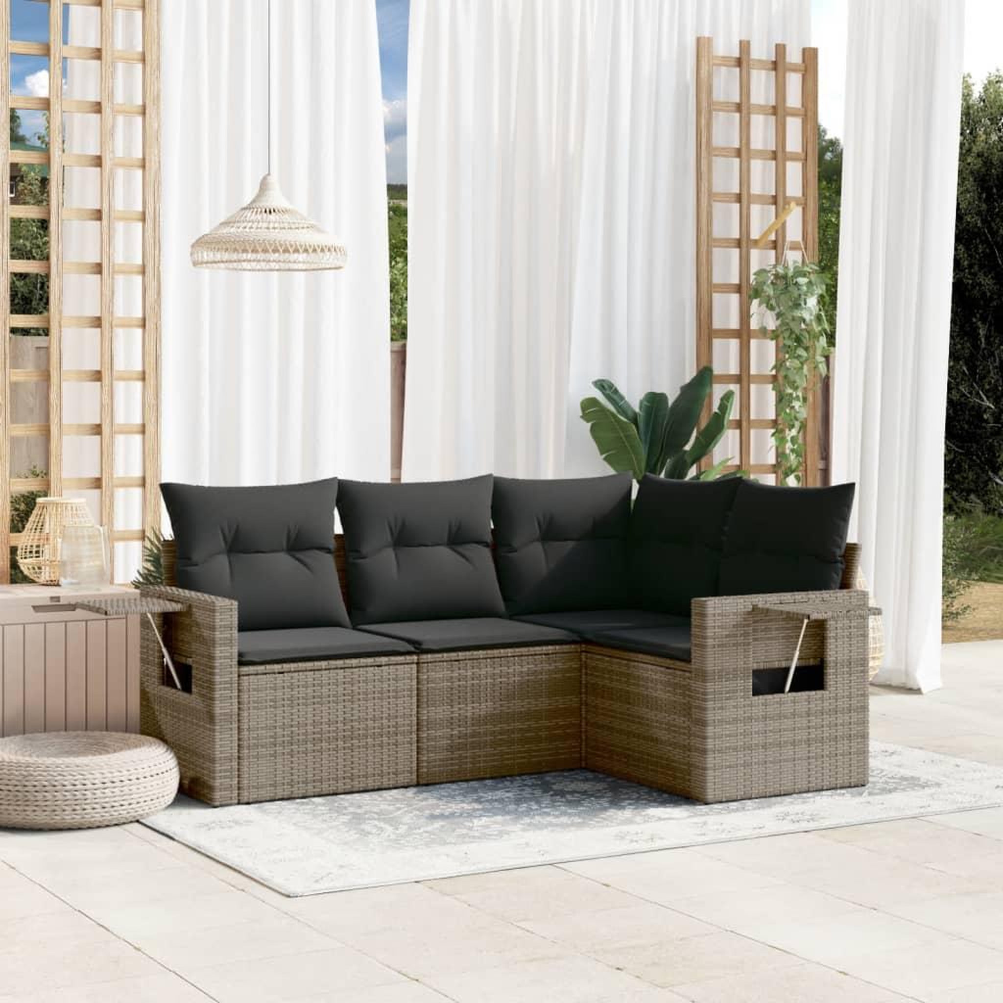 VIDAXL Salon de jardin 4 pcs avec coussins gris resine tressee