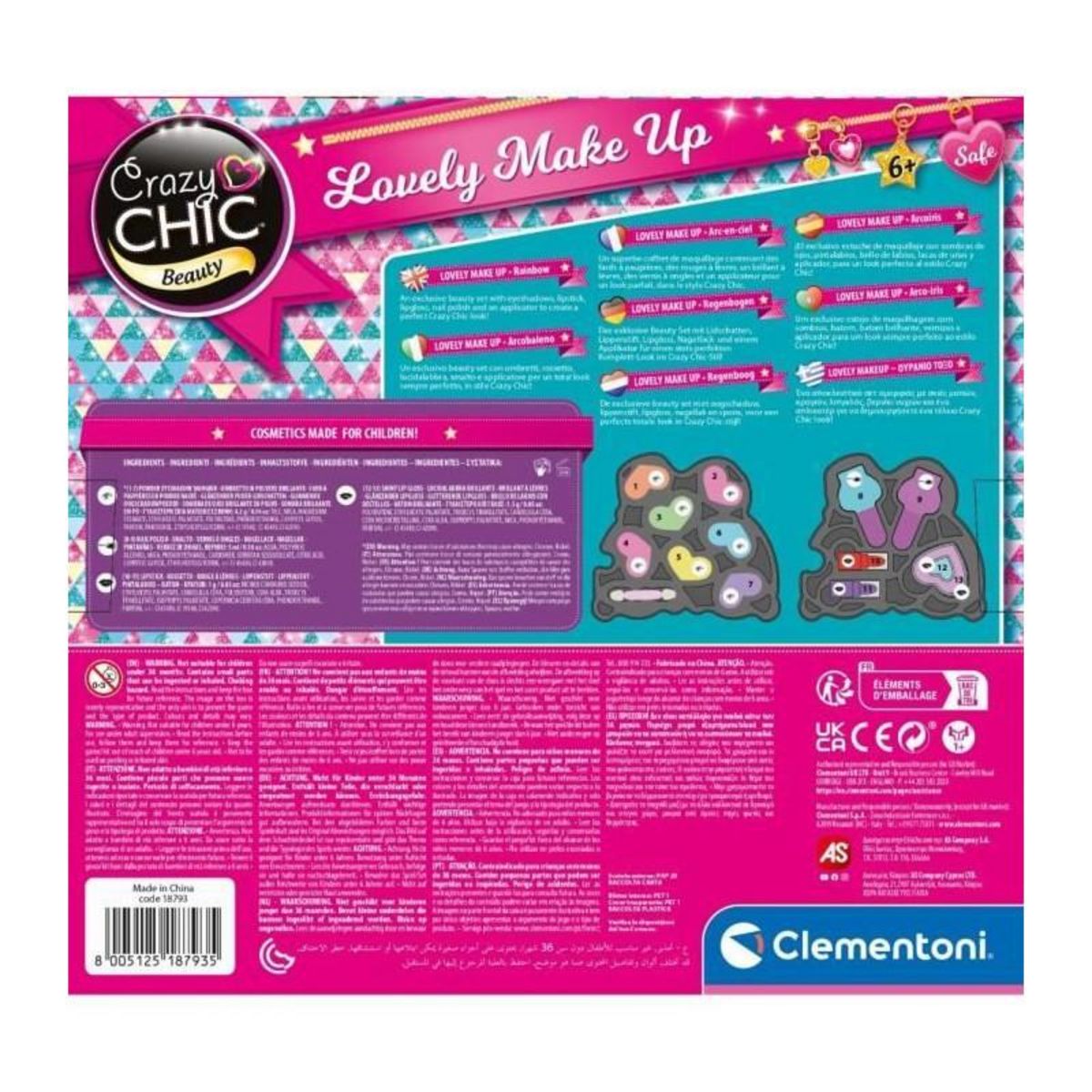 CLEMENTONI Clementoni - Coffret Maquillage Arc-en-ciel - 2 palettes fards a paupieres, rouge a levres et vernis a ongles - Dés 6 ans