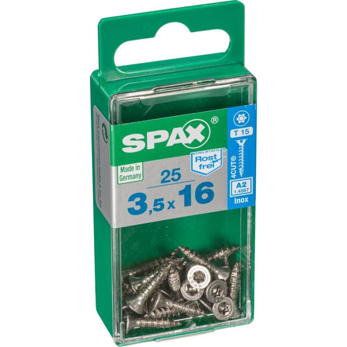 CENTRALE BRICO Lot de 25 vis inox tête fraisée torx SPAX, Diam.3.5 mm x L.16 mm