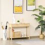 Voir la diapositive 2 : HOMCOM Console table d'appoint dim. 100L x 30l x 76H cm 2 tiroirs façades cannage en rotin étagère MDF aspect bois clair