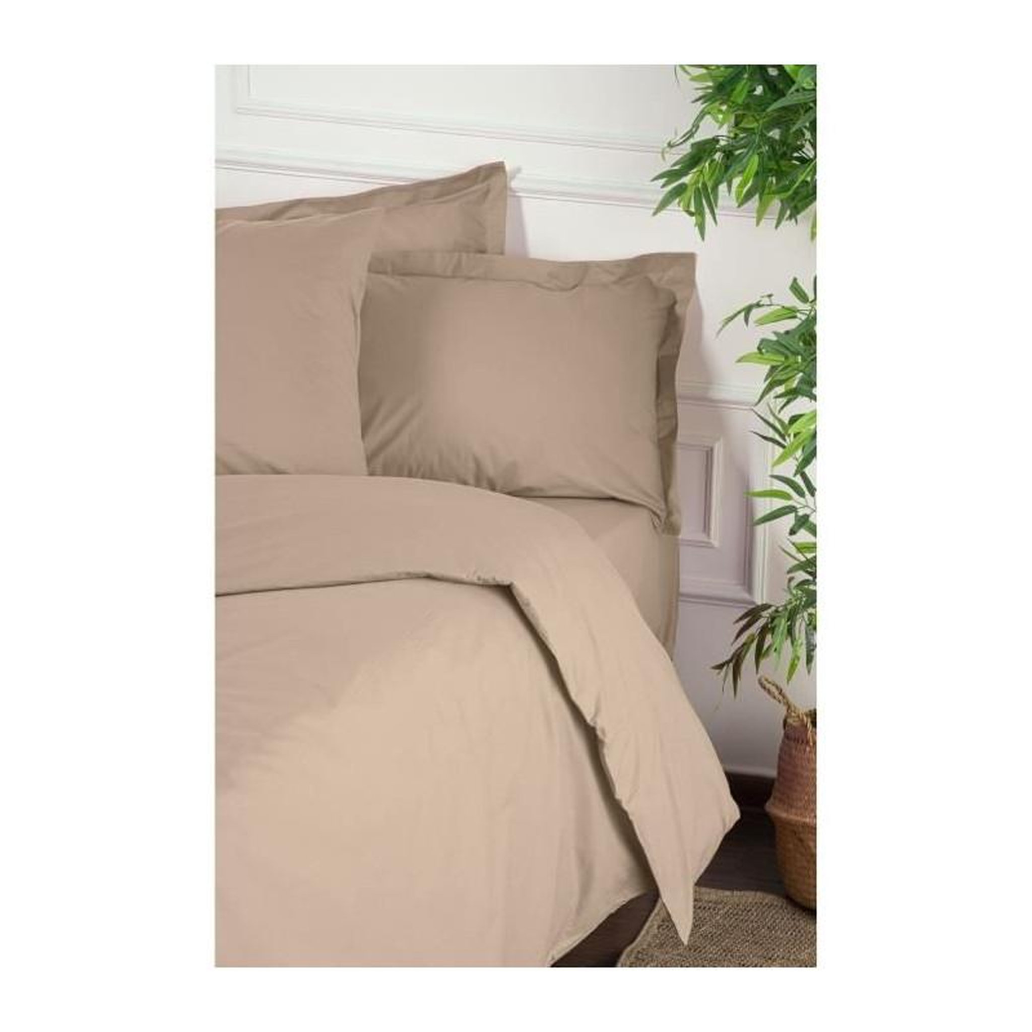 Voir la diapositive 3 : GENERIQUE Parure de lit - 1 housse de couette 220 x 240 cm + 2 taies d'oreiller 60 x 60 cm - 100% coton renforcé - Beige