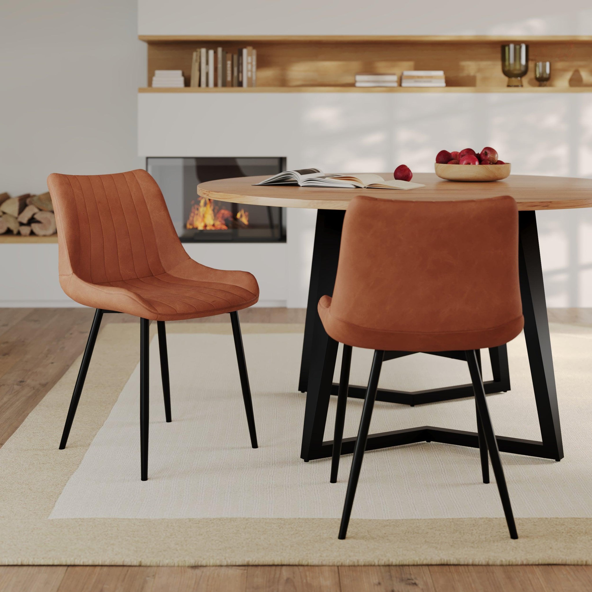 Voir la diapositive 2 : MAISON PAVANE Lot de 2 chaises en cuir synthétique camel et métal noir-killi