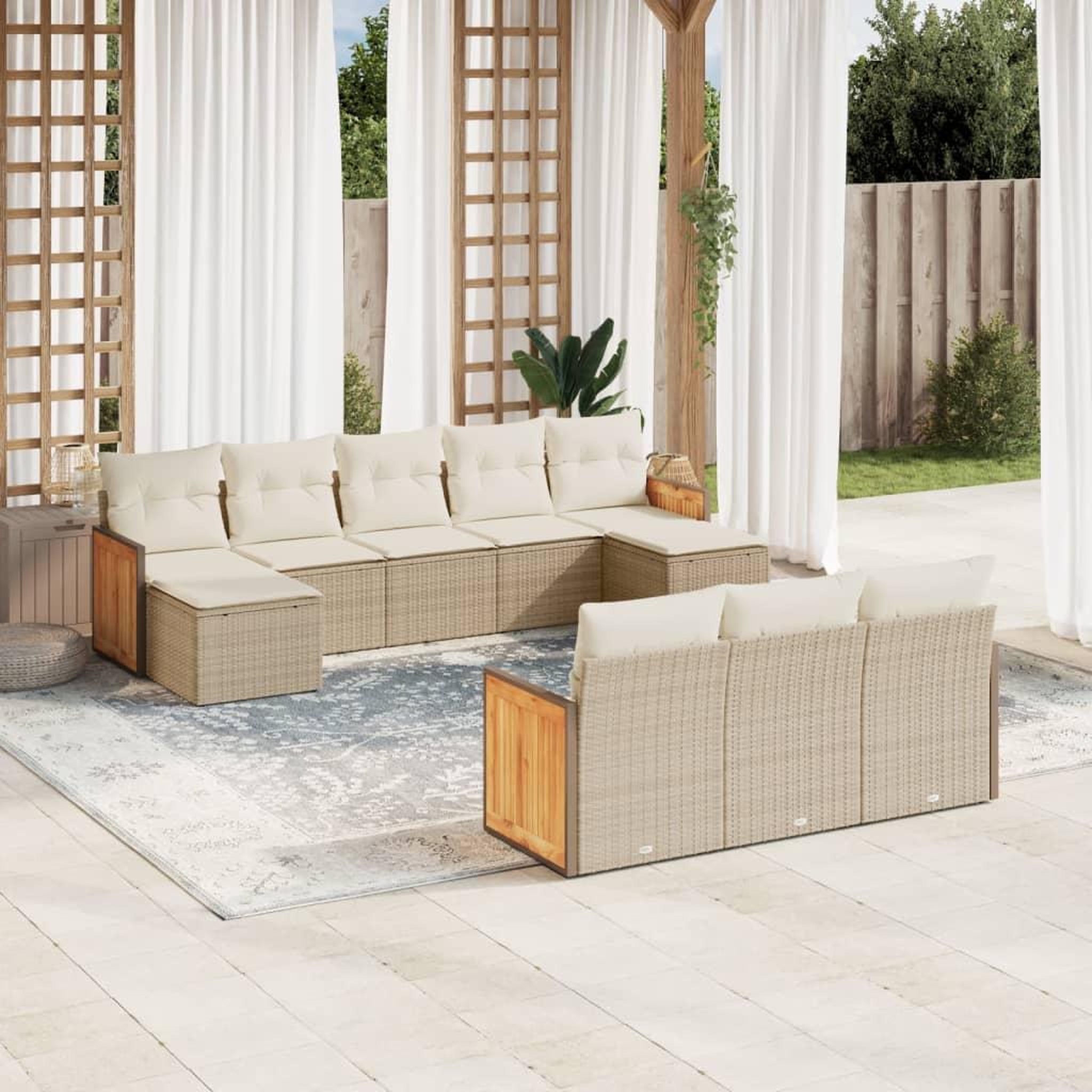 VIDAXL Salon de jardin avec coussins 10 pcs beige resine tressee