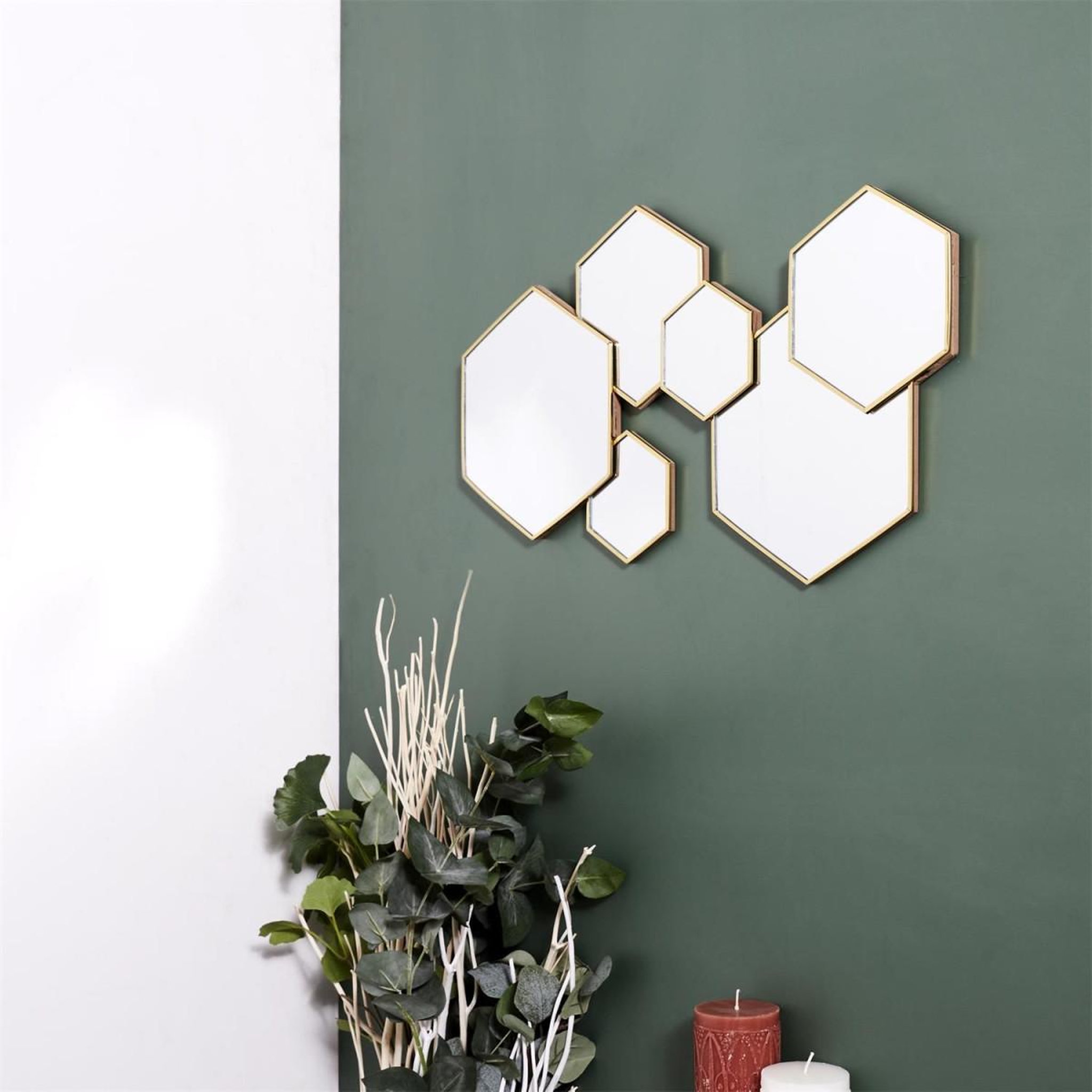Voir la diapositive 3 : The Home Deco Factory Lot de 6 Miroirs Muraux  Hexagonal  57cm Or