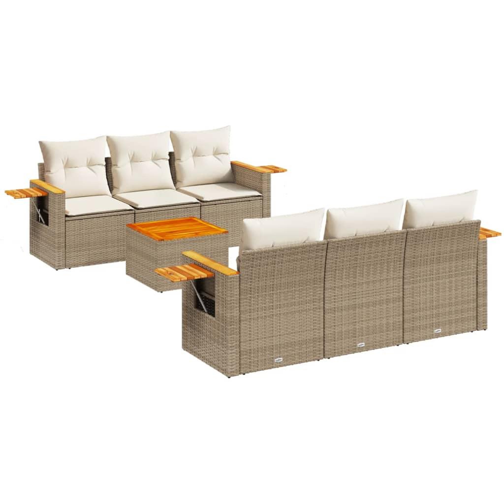 Voir la diapositive 2 : VIDAXL Salon de jardin avec coussins 7 pcs beige resine tressee