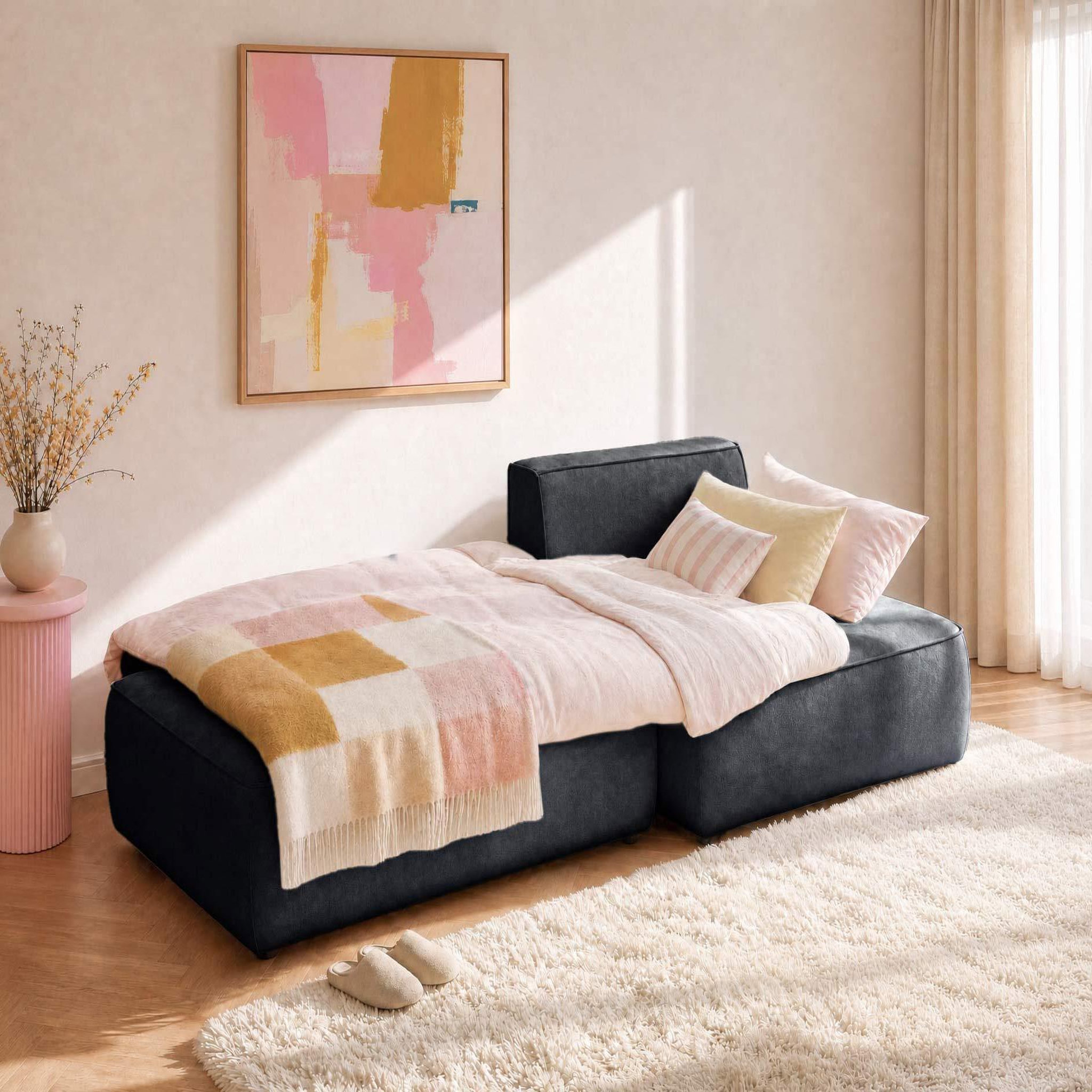 Voir la diapositive 2 : BEST MOBILIER Lisette - canapé d'angle droit 4 places convertible avec coffre en velours