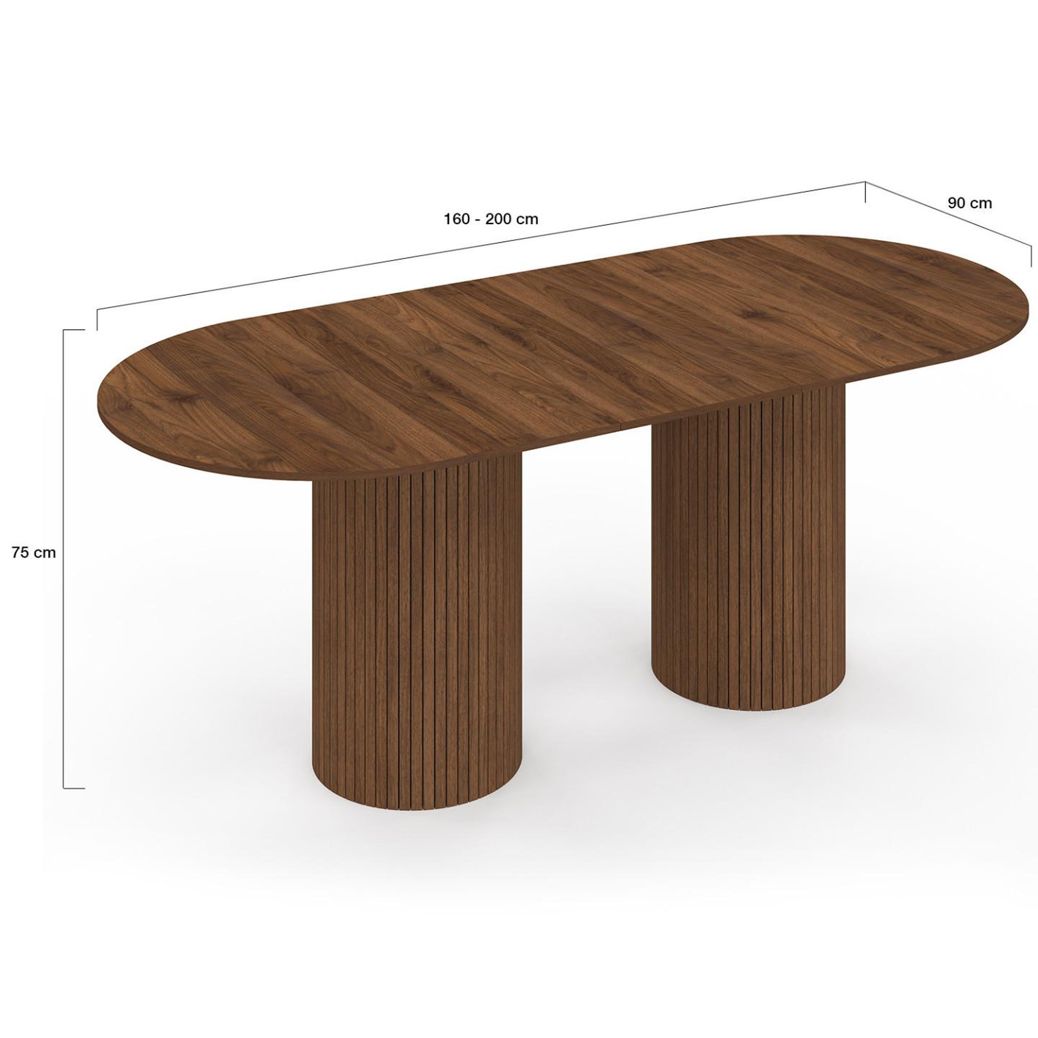 Voir la diapositive 5 : ID MARKET Table à manger extensible ovale juliette  6-10 personnes pieds cylindriques lattes tasseau bois coloris noyer 160-200 cm