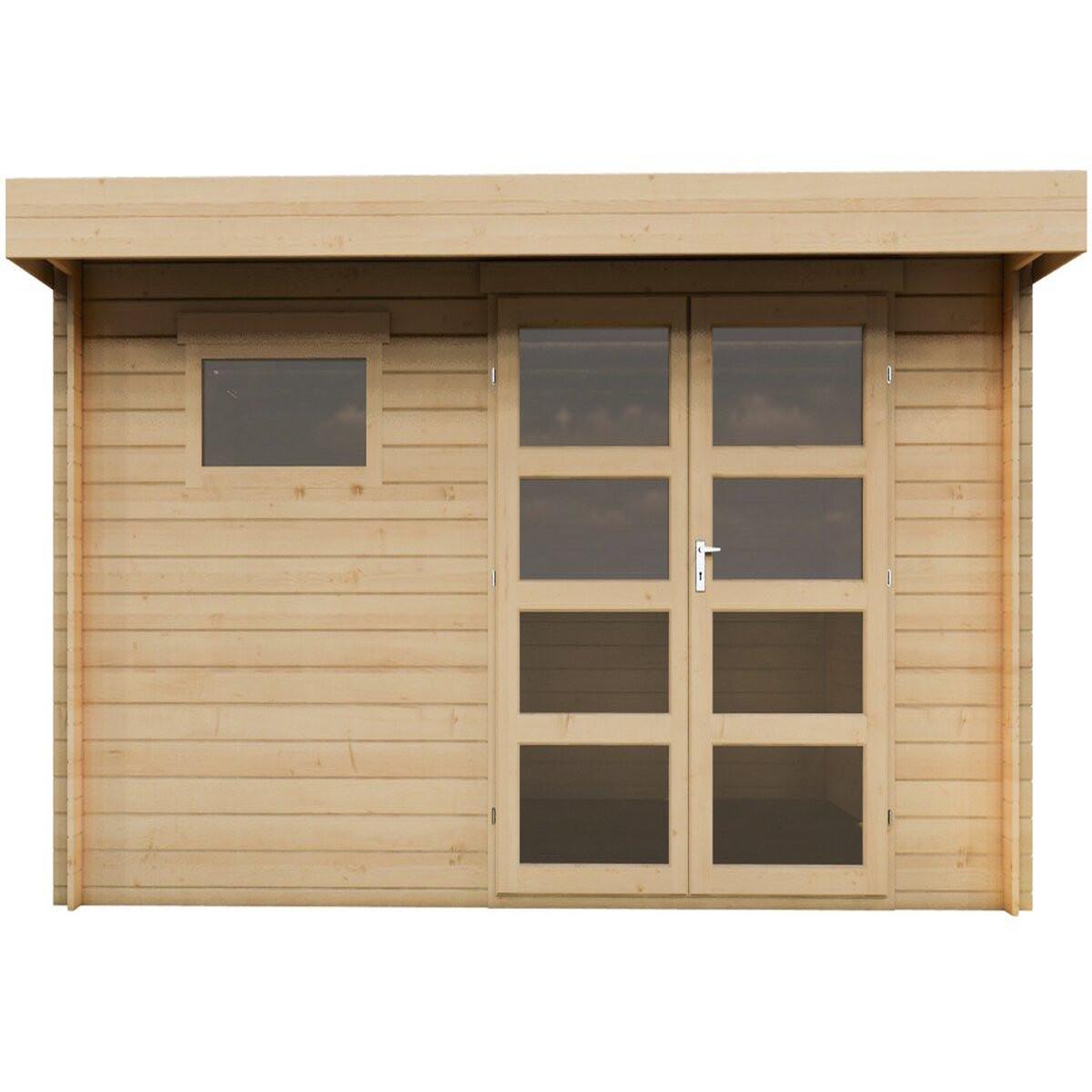Voir la diapositive 4 : Habitat et Jardin Abri de jardin en bois avec toit plat  oak  - 13,1 m² - 28 mm - beige