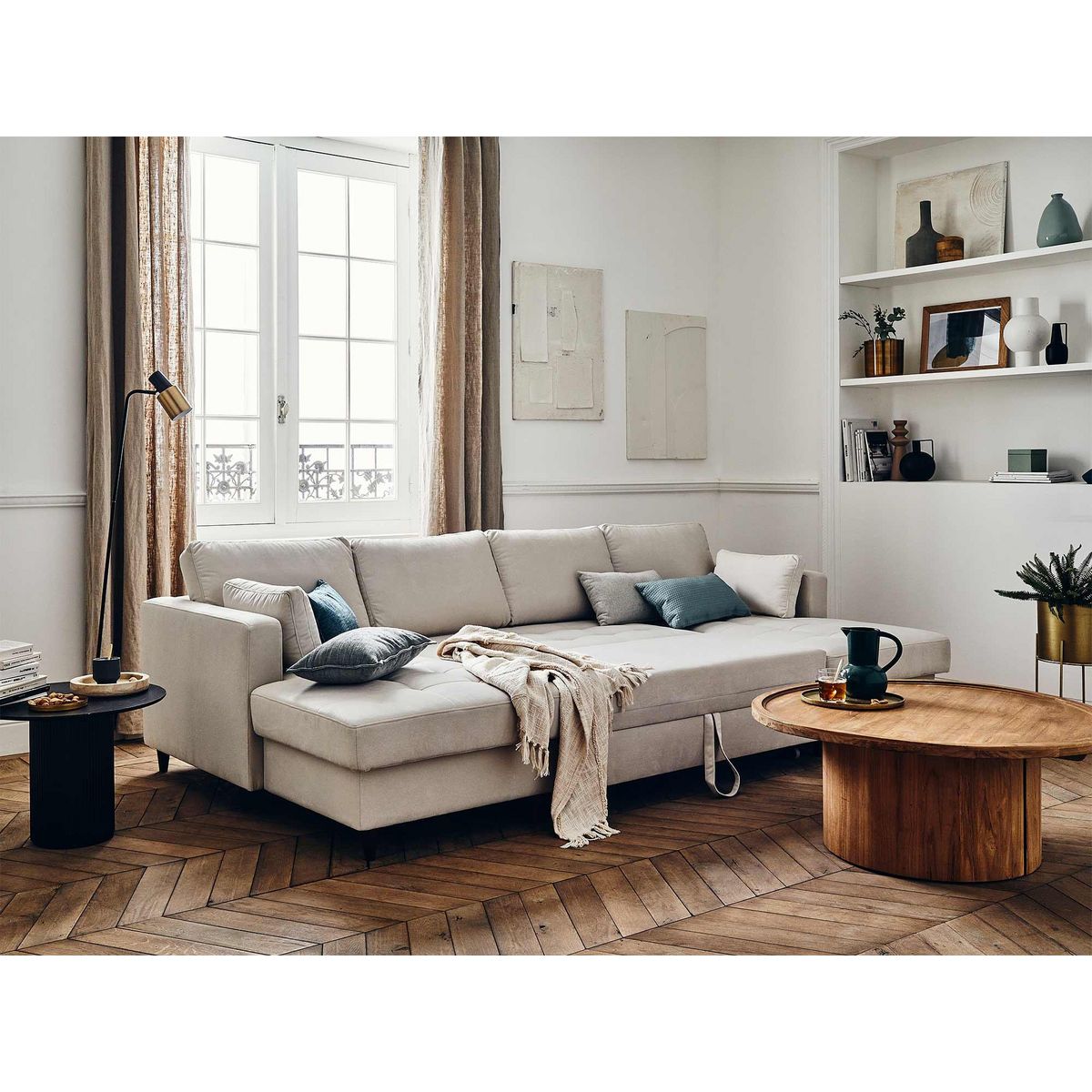 LISA DESIGN Anna - canapé panoramique en u - 7 places - convertible avec coffre - en velours