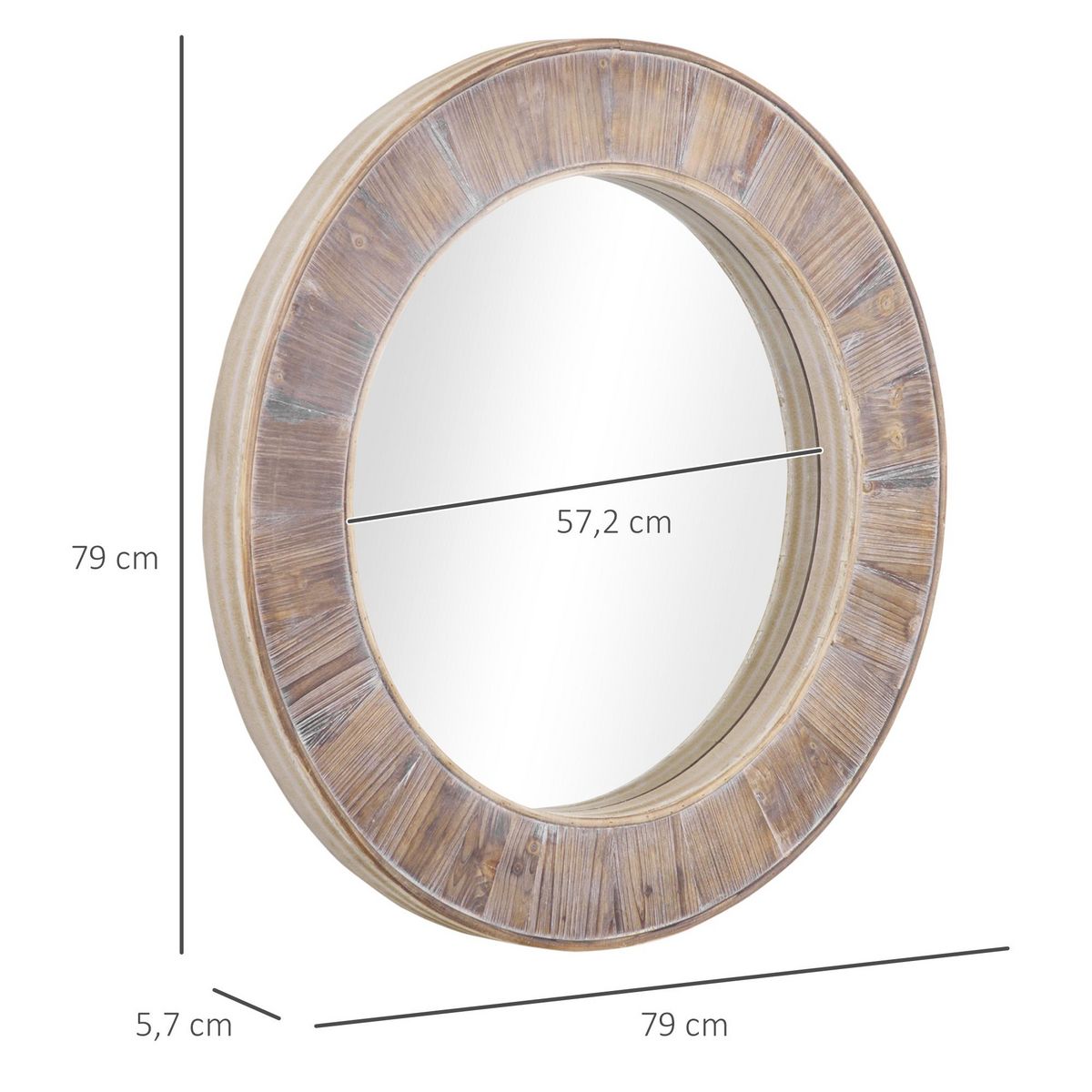 HOMCOM HOMCOM Miroir rond mural en bois de pin style naturel Ø 79 cm