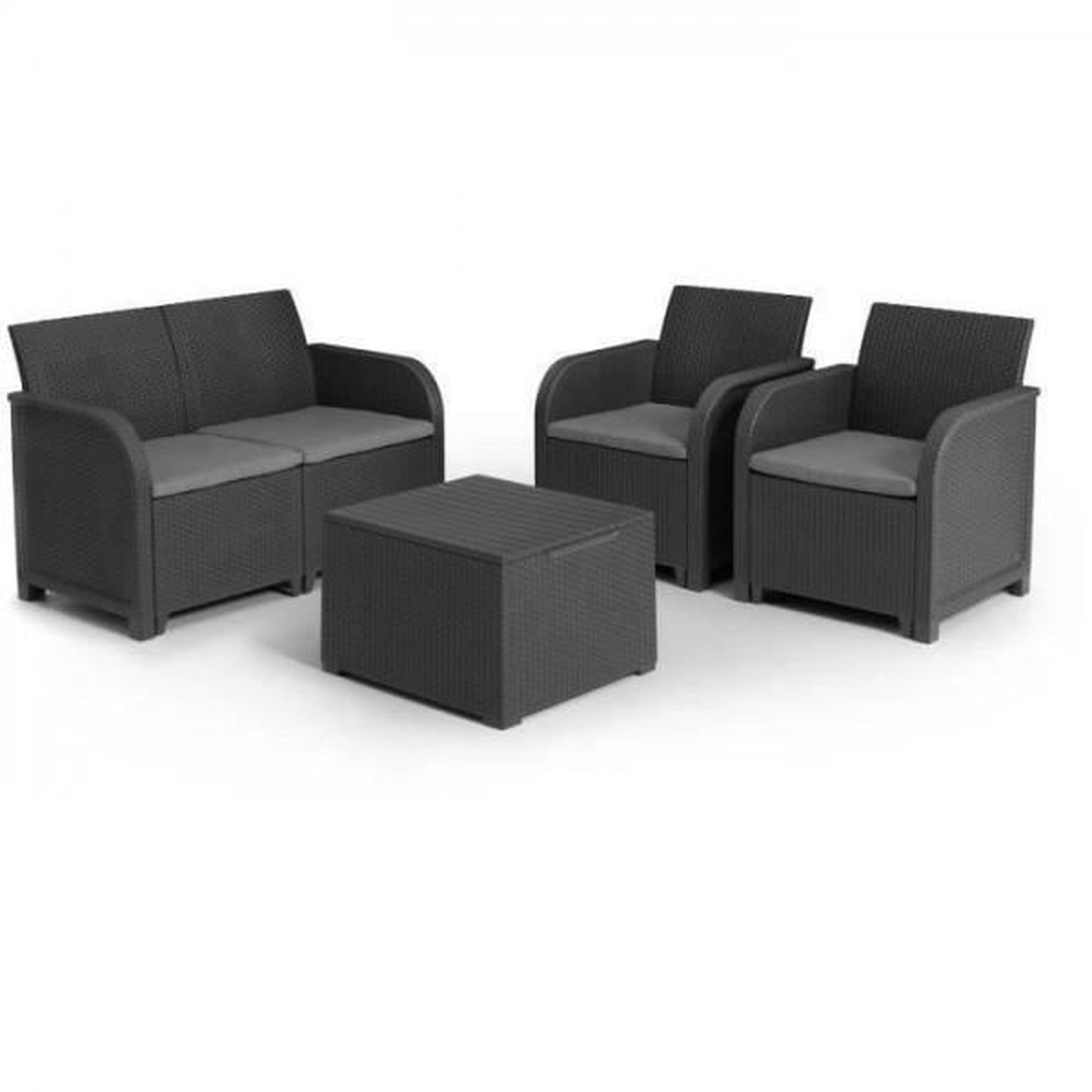ALLIBERT by KETER Salon de jardin avec coffre de rangement - en résine - Allibert by KETER - 4 personnes - SanRemo - Gris graphite