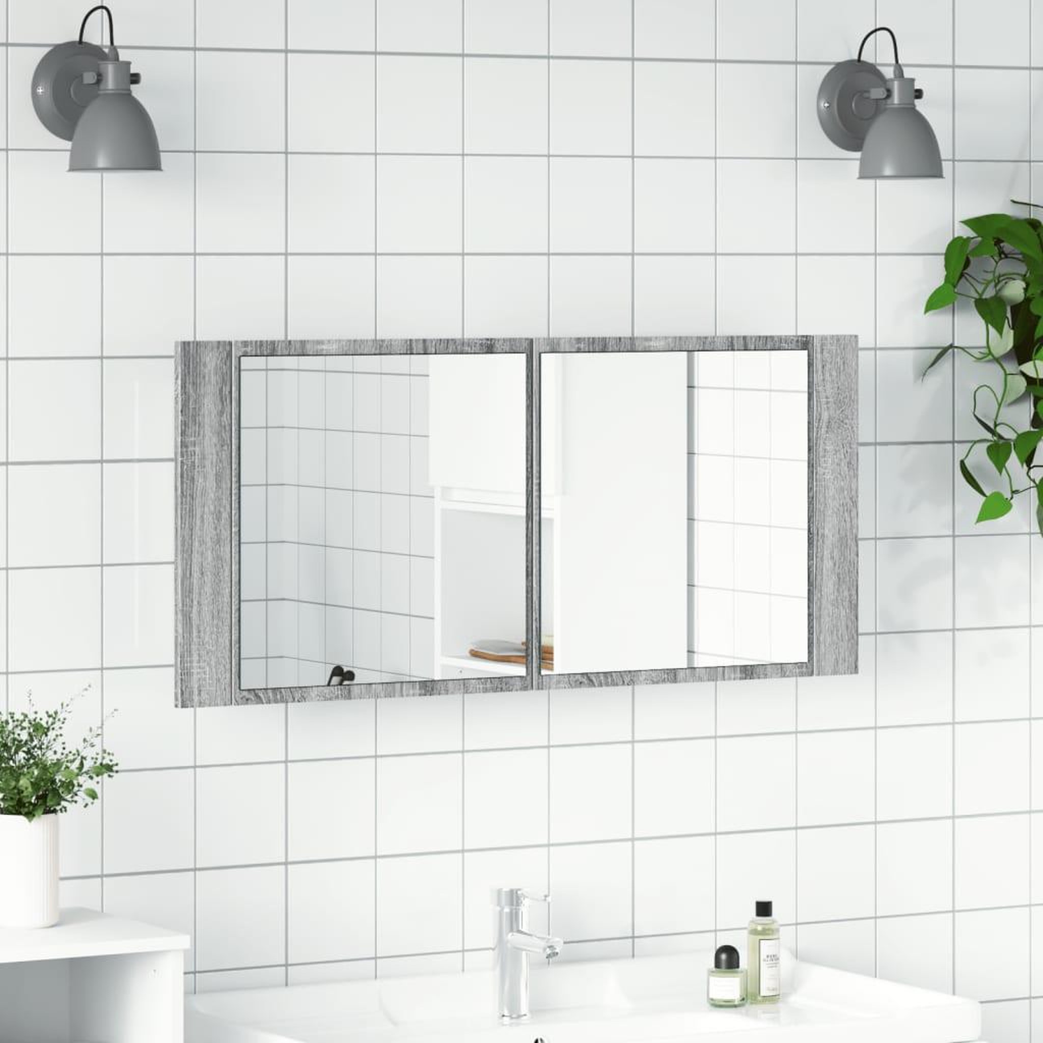 Voir la diapositive 3 : VIDAXL Armoire a miroir a LED de bain gris sonoma 100x12x45 cm