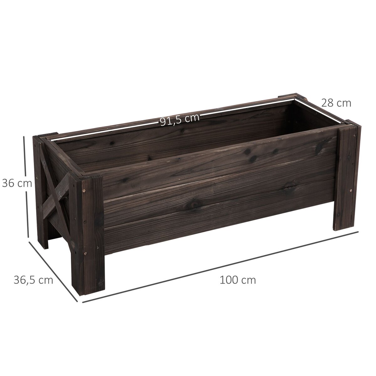 OUTSUNNY Jardinière sur pieds bac à fleurs dim. 100L x 36l x 36H cm inserts d'irrigation inclus bois massif sapin traité