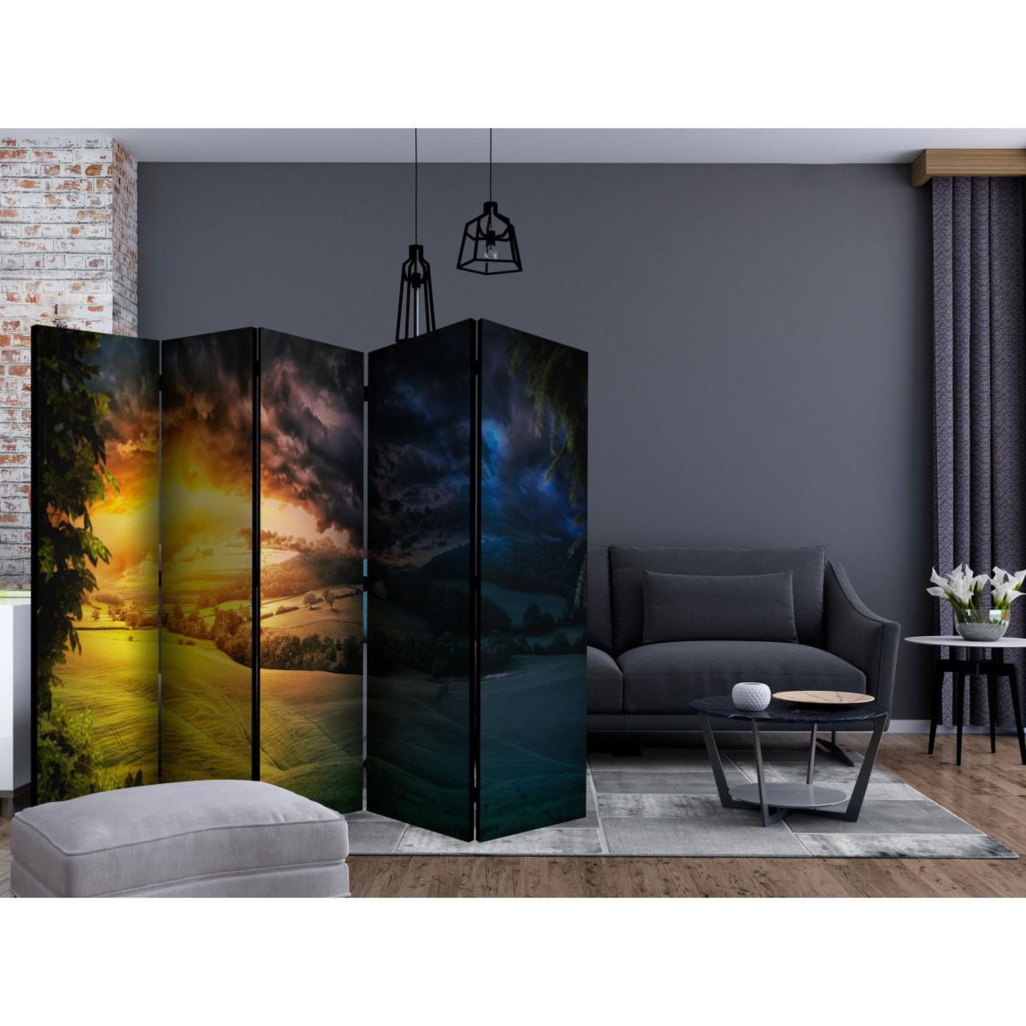 Voir la diapositive 2 : Paris Prix Paravent 5 volets  twilight over the valley  172x225cm