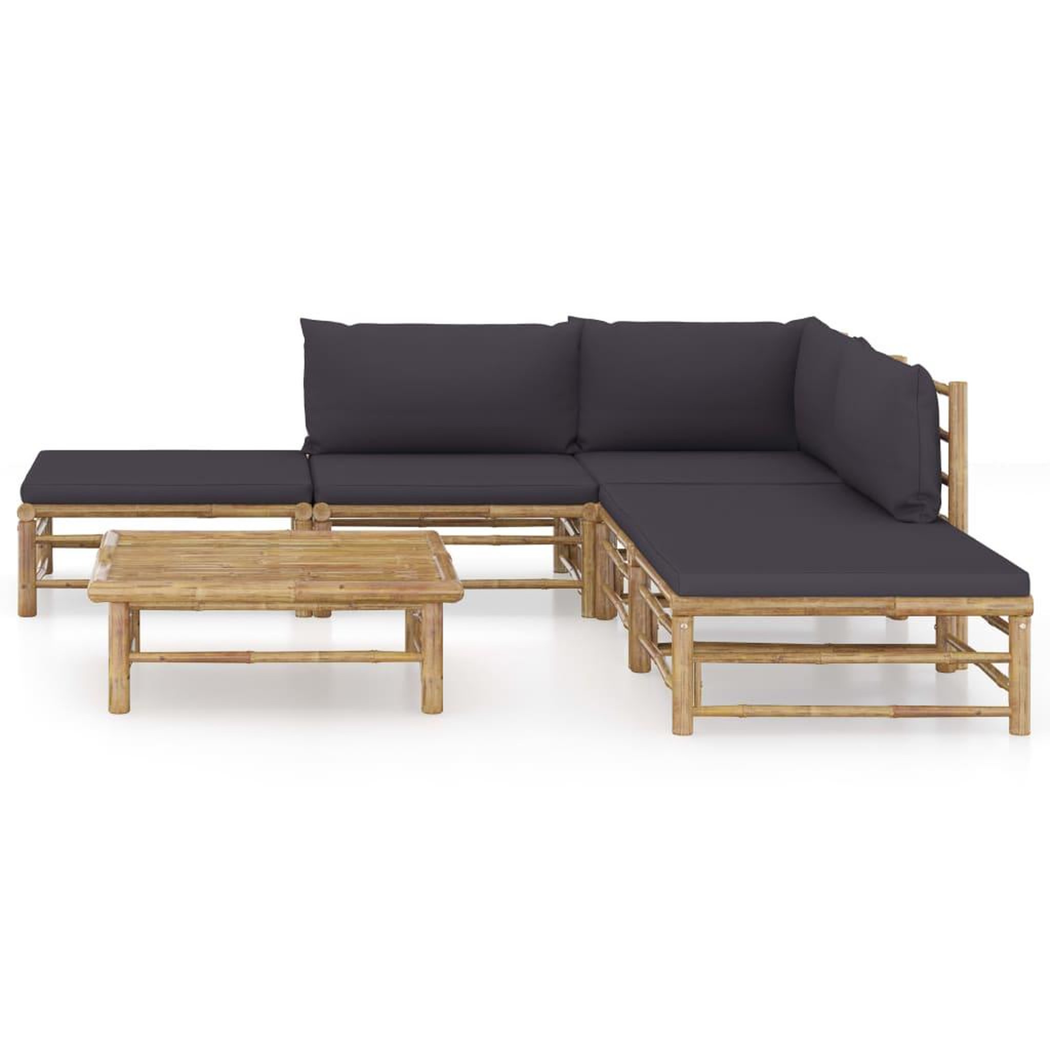 Voir la diapositive 2 : VIDAXL Salon de jardin 6 pcs avec coussins gris fonce bambou