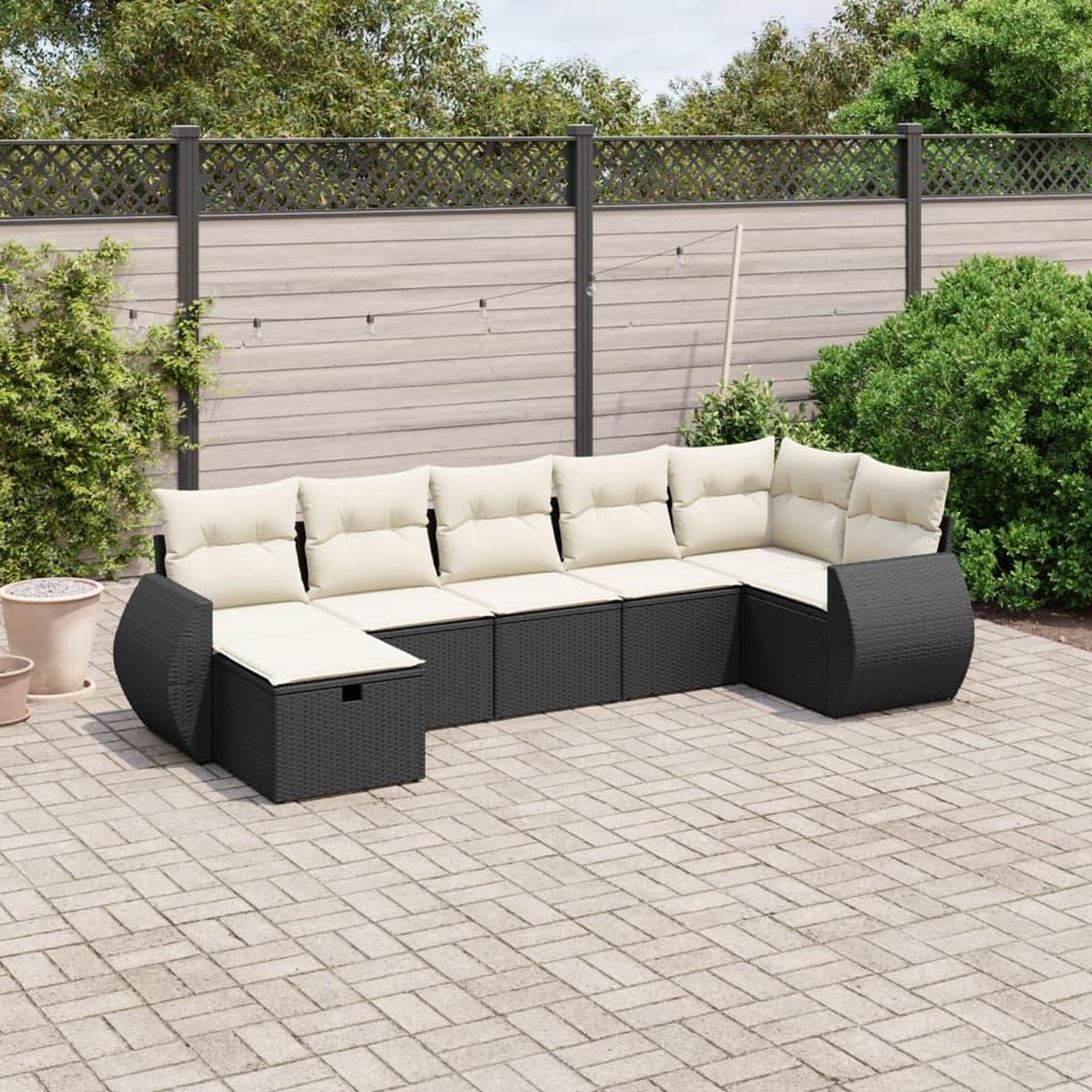VIDAXL Salon de jardin 7 pcs avec coussins noir resine tressee