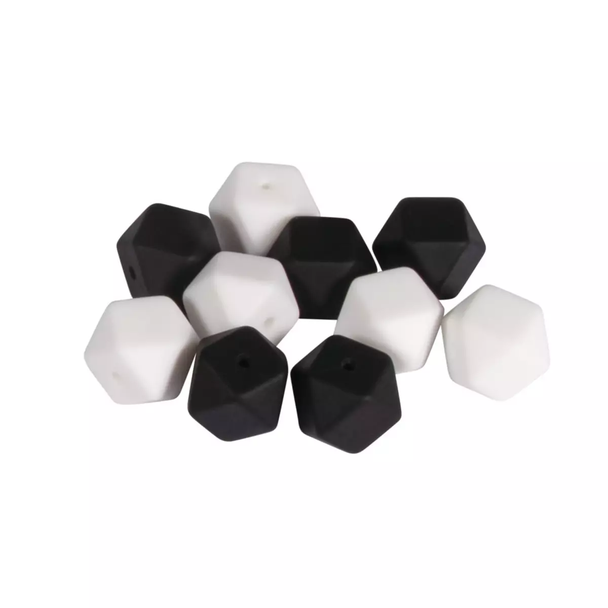 Rayher Perles en silicone Hexagone, 14mm ø, noir / blanc, 10 pces