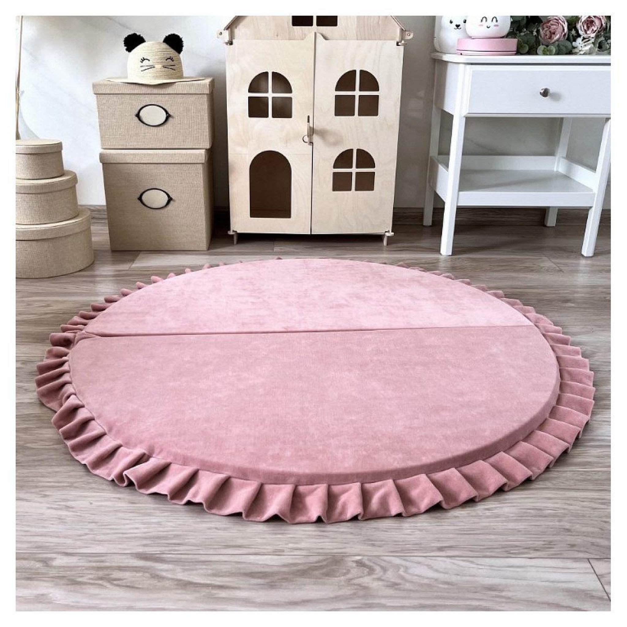 Voir la diapositive 2 : MONIO FOR KIDS Tapis de jeu pliable en velours 125 rond rose