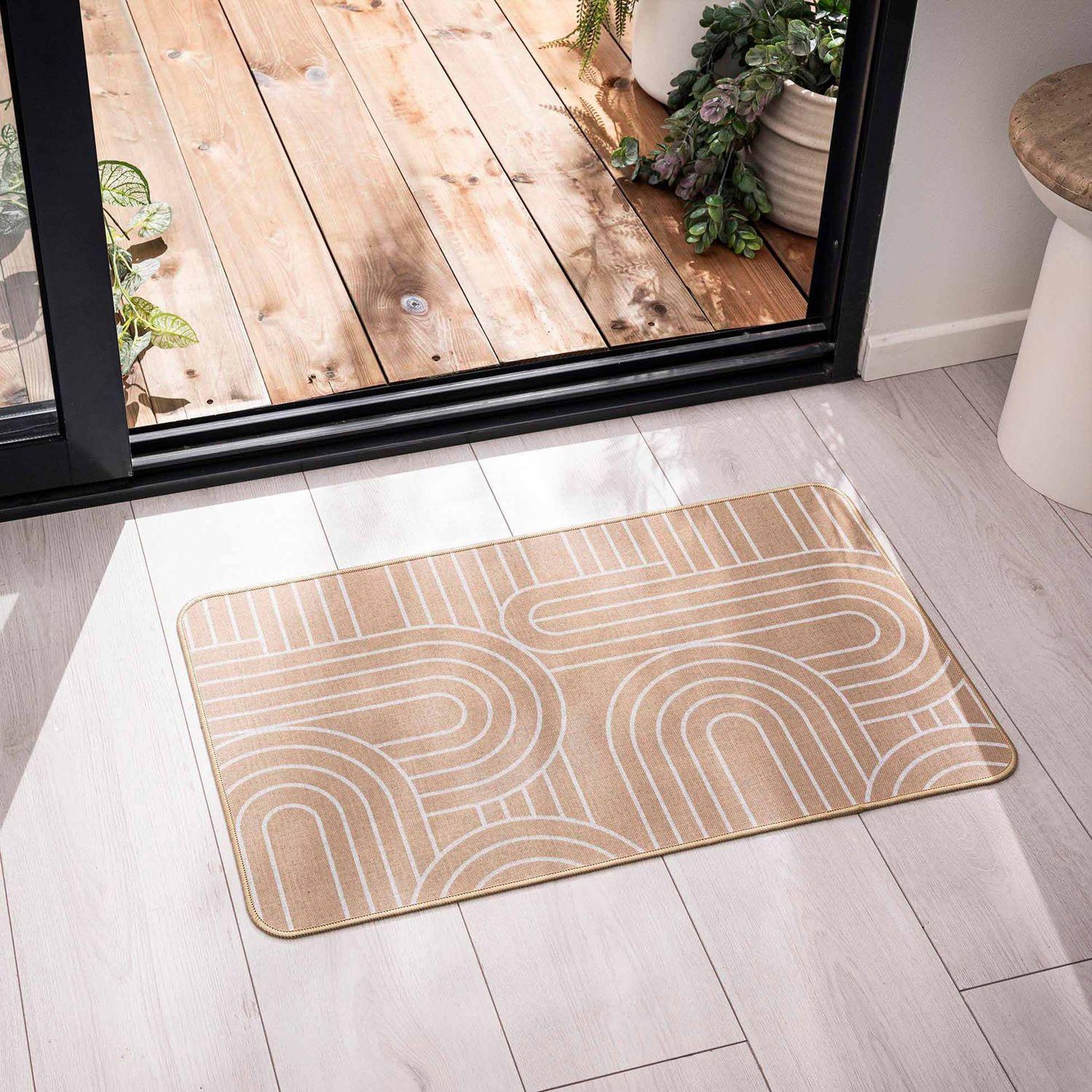 Voir la diapositive 2 : DOUCEUR D'INT�RIEUR Tapis antidérapant imprimé design modul - 45 x 75 cm - blanc et marron
