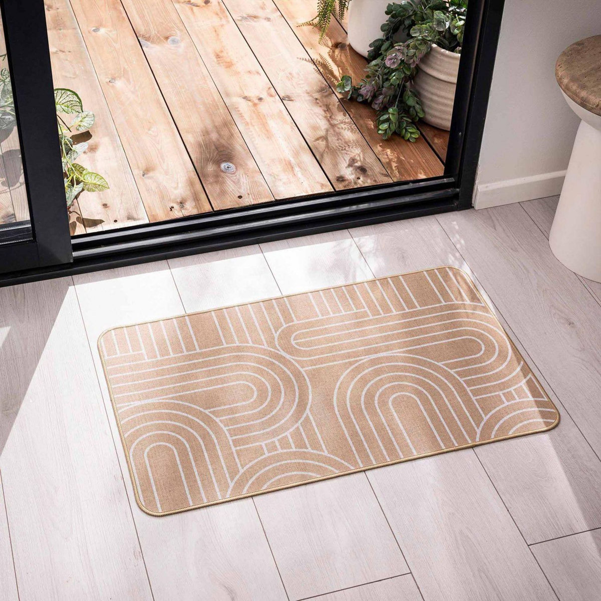Douceur d'Intérieur Tapis antidérapant imprimé design MODUL - 45 x 75 cm - Blanc et marron