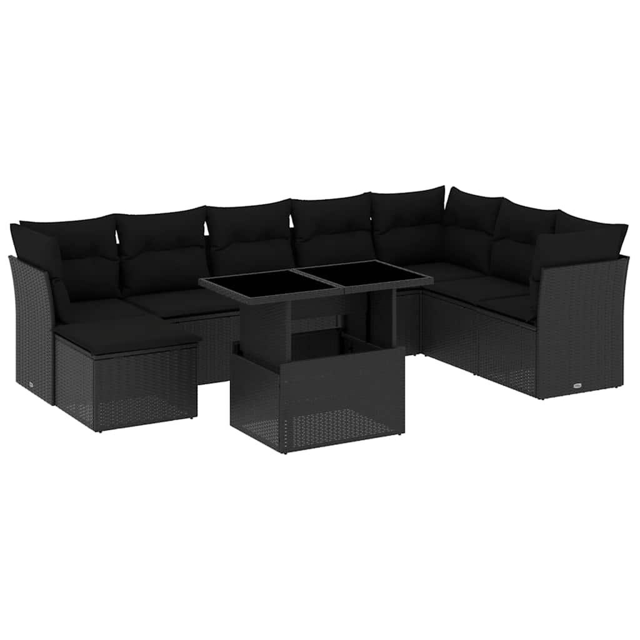 Voir la diapositive 2 : VIDAXL Salon de jardin 9 pcs avec coussins noir resine tressee