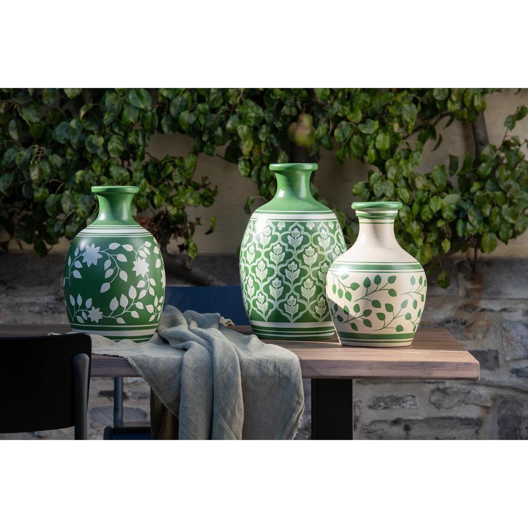 Voir la diapositive 3 : J-LINE Vase déco  fleurs  43cm vert