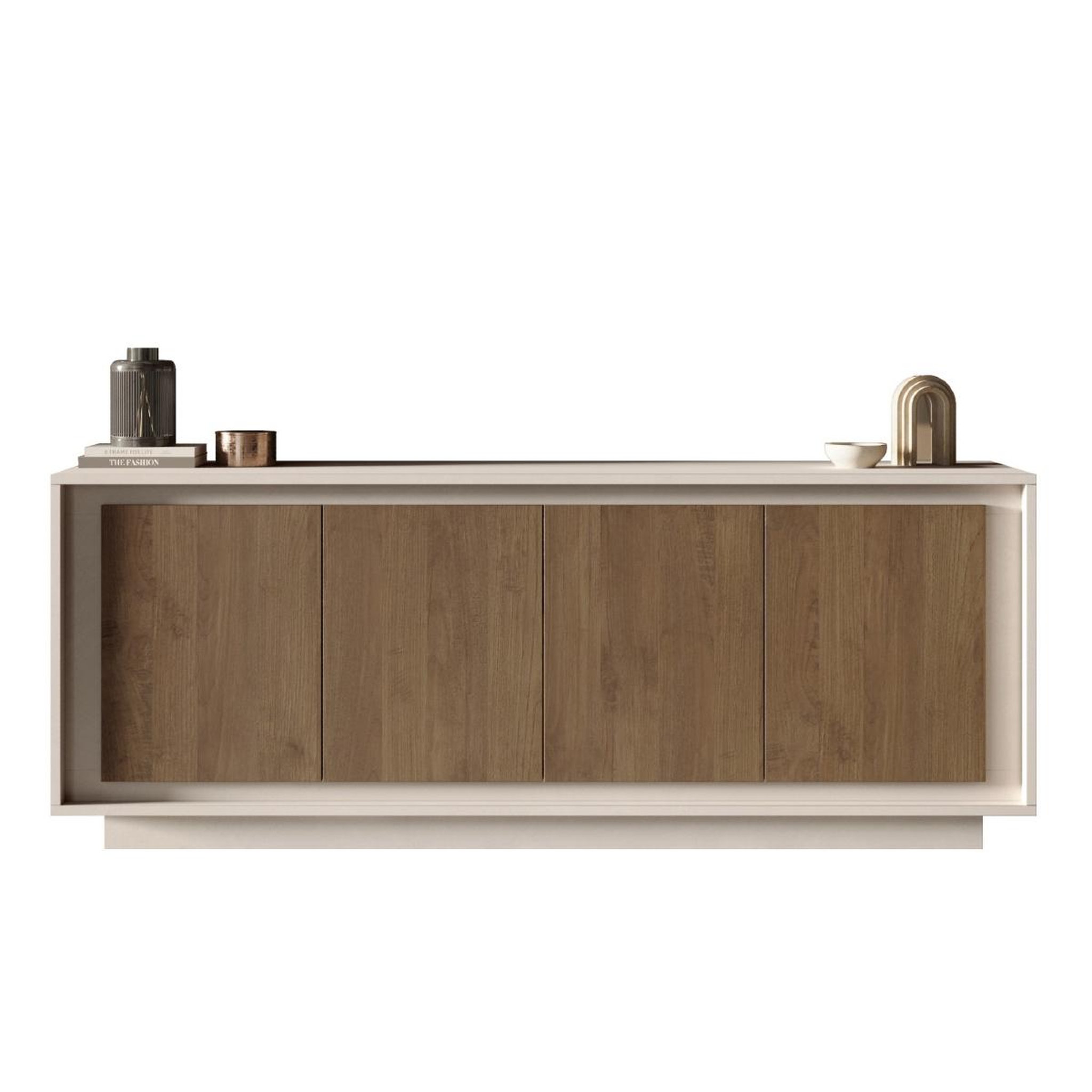 JLC KREATION Buffet bas contemporain 4 portes beige et noyer yori