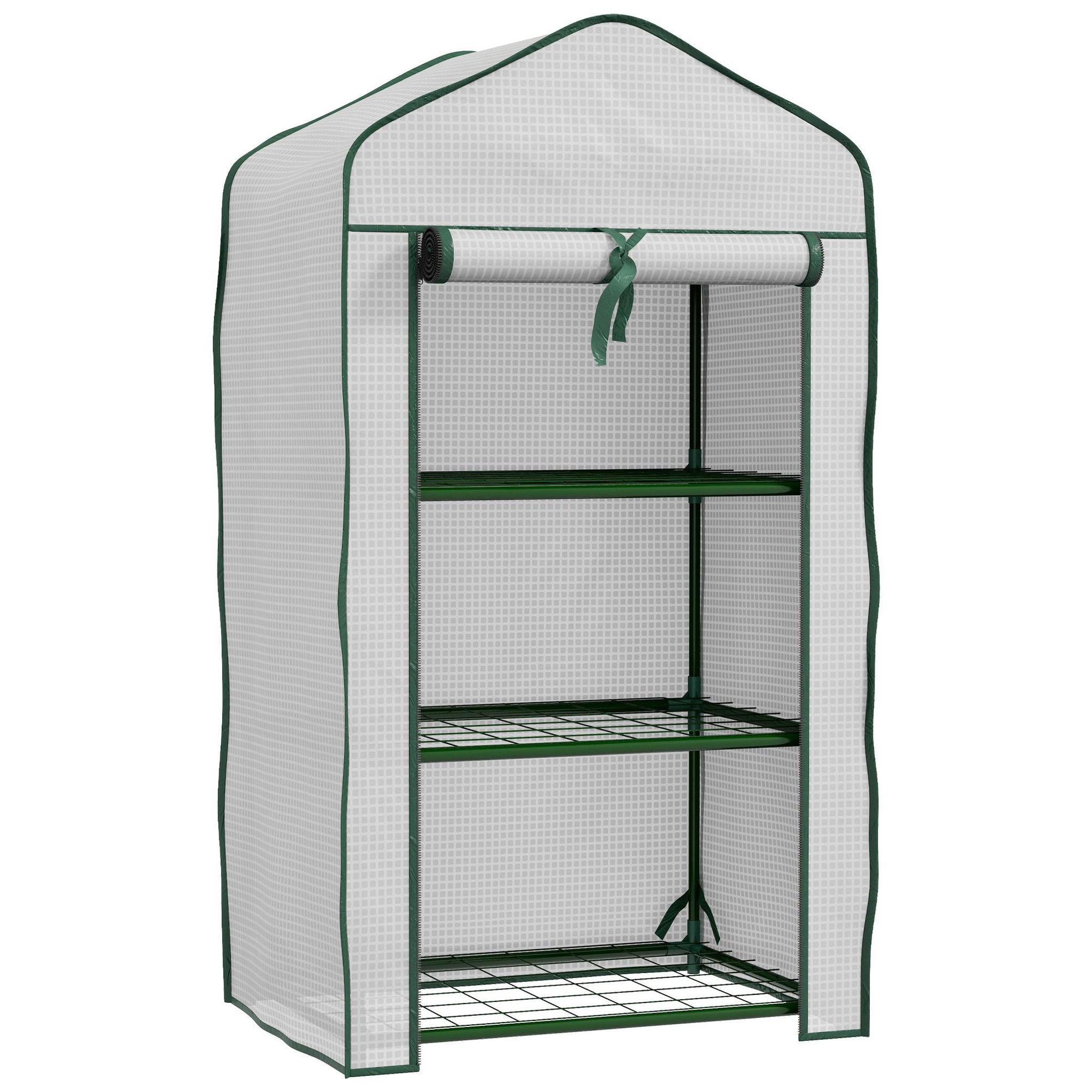 OUTSUNNY Serre de jardin balcon 3 niveaux métal thermolaqué vert pe blanc