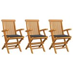 VIDAXL Chaises de jardin coussins anthracite lot de 3 Bois de teck