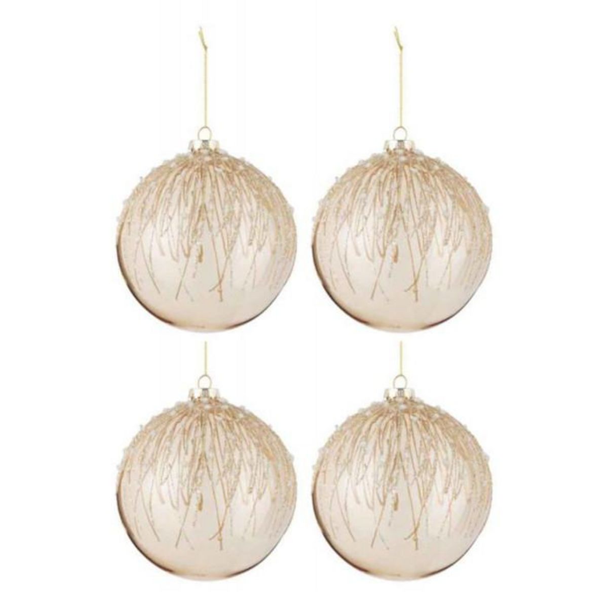 Paris Prix Lot de 4 Boules de Noël  Perles Pailletées  12cm Or