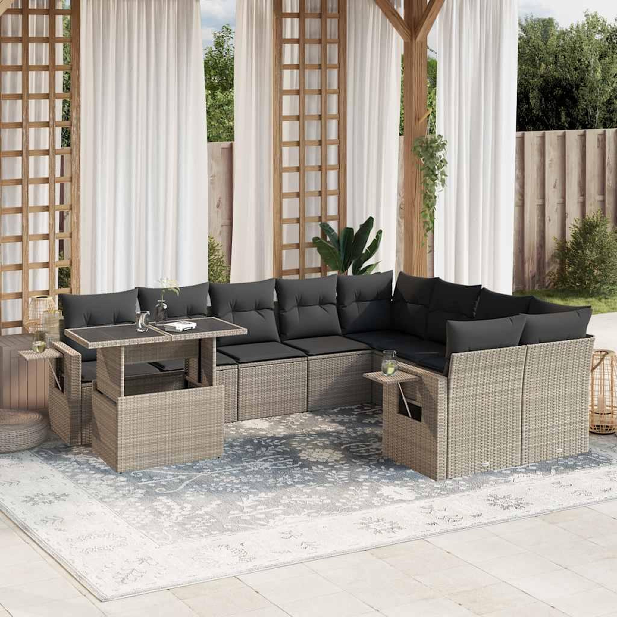 VIDAXL Salon de jardin avec coussins 10 pcs gris clair resine tressee