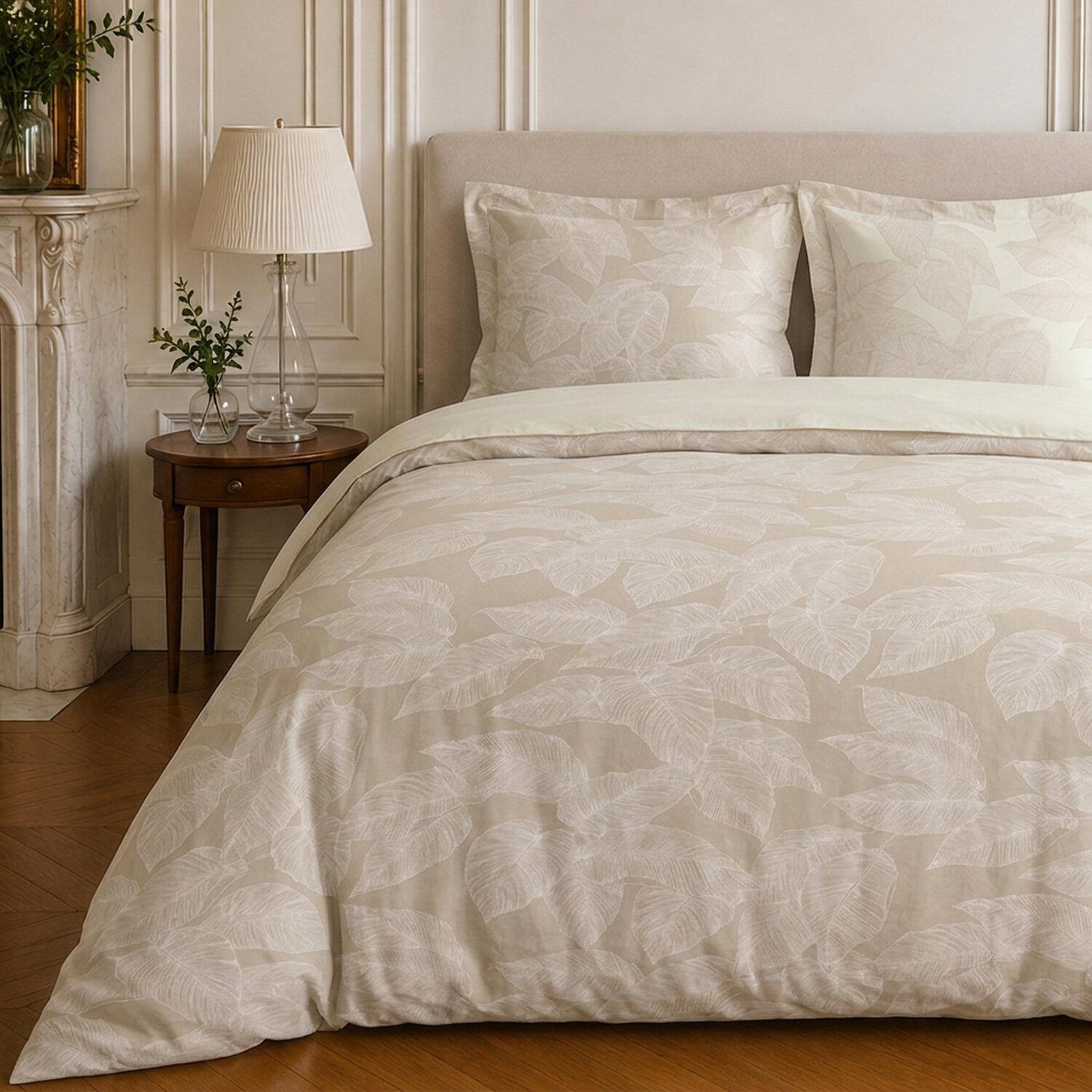 Voir la diapositive 3 : Home collection Parure housse de couette imprimée 100% coton 57 fils - feuille