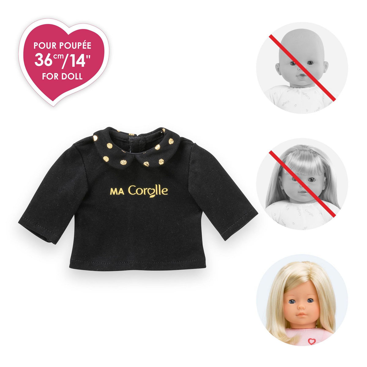 Corolle T-Shirt Noir et Or Manches Longues pour poupée ma Corolle