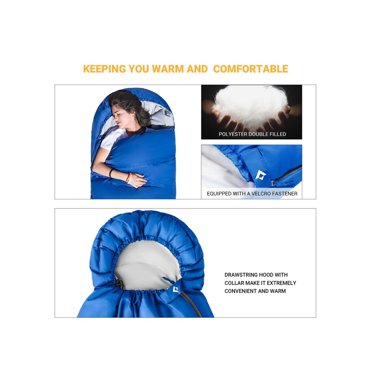 KINGCAMP Sac de couchage - Kingcamp - Modèle Oasis 300 - Bleu - 190 x 75 cm