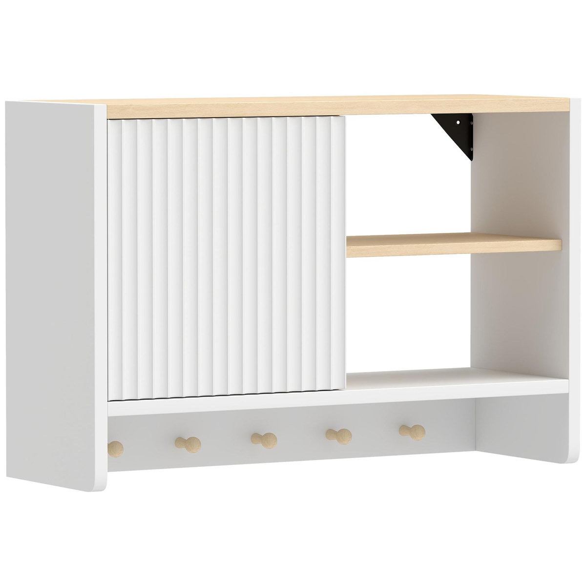 HOMCOM Armoire murale salle de bain rangement porte crochets bois blanc chêne